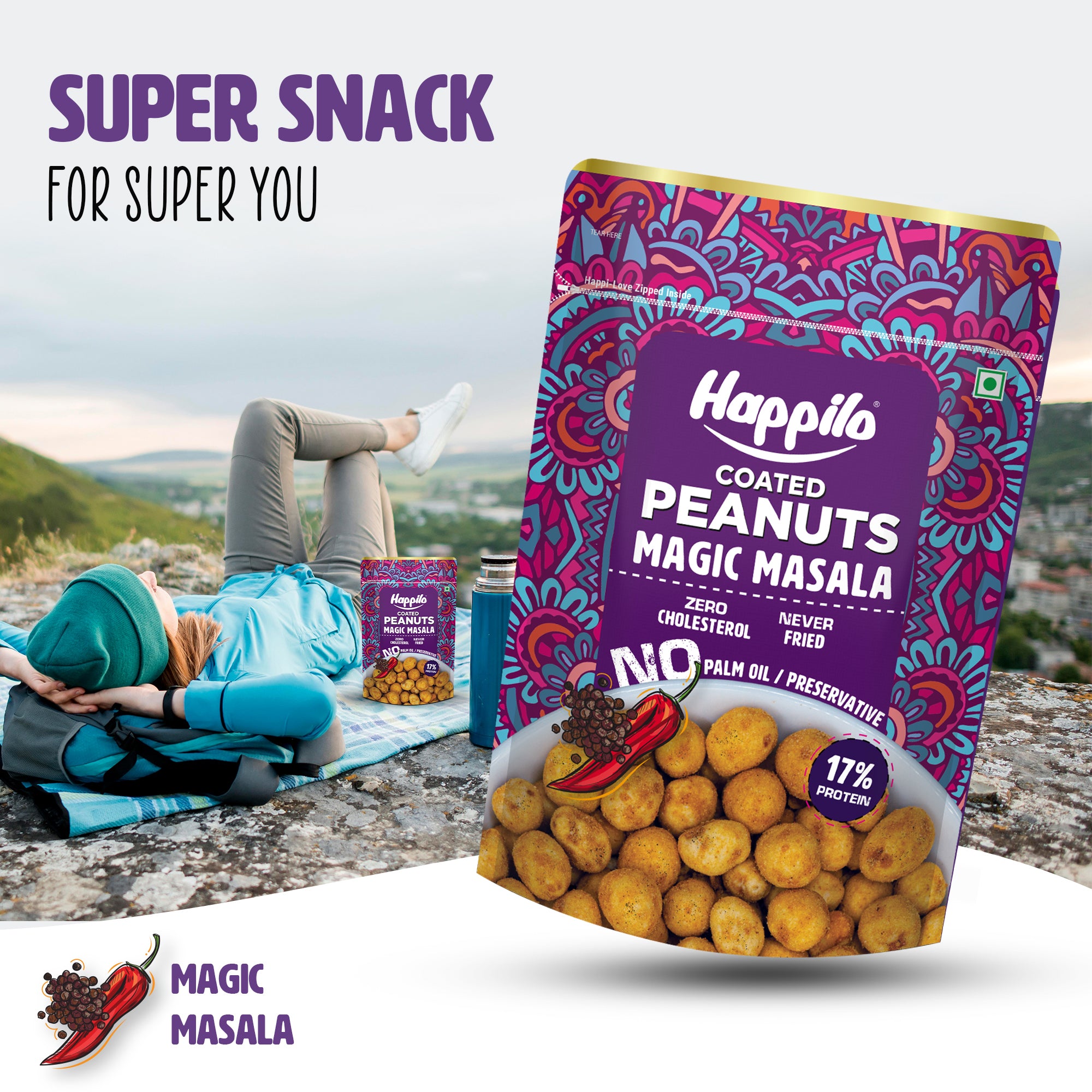 Happilo Premium Super Snack Magic Masala Peanut 150g, Crunchy and Nutty, High in Protein and Dietary Fibre