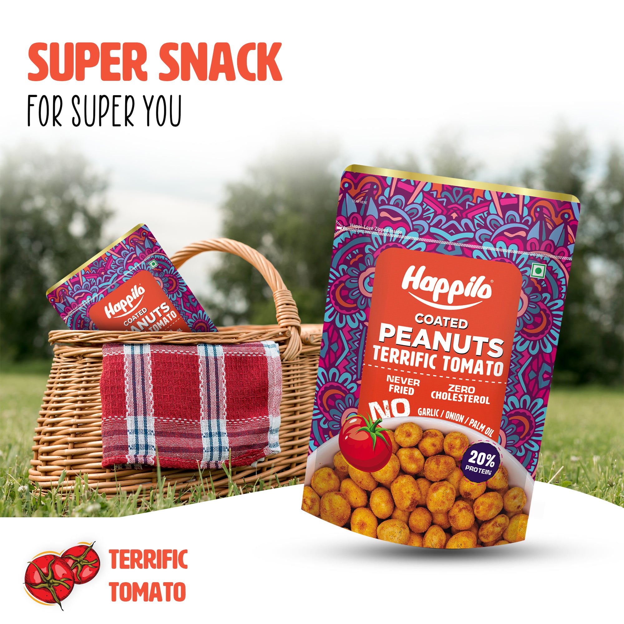 Happilo Premium Super Snack Terrific Tomato Peanut 150g, Crunchy and Nutty, High in Protein and Dietary Fibre