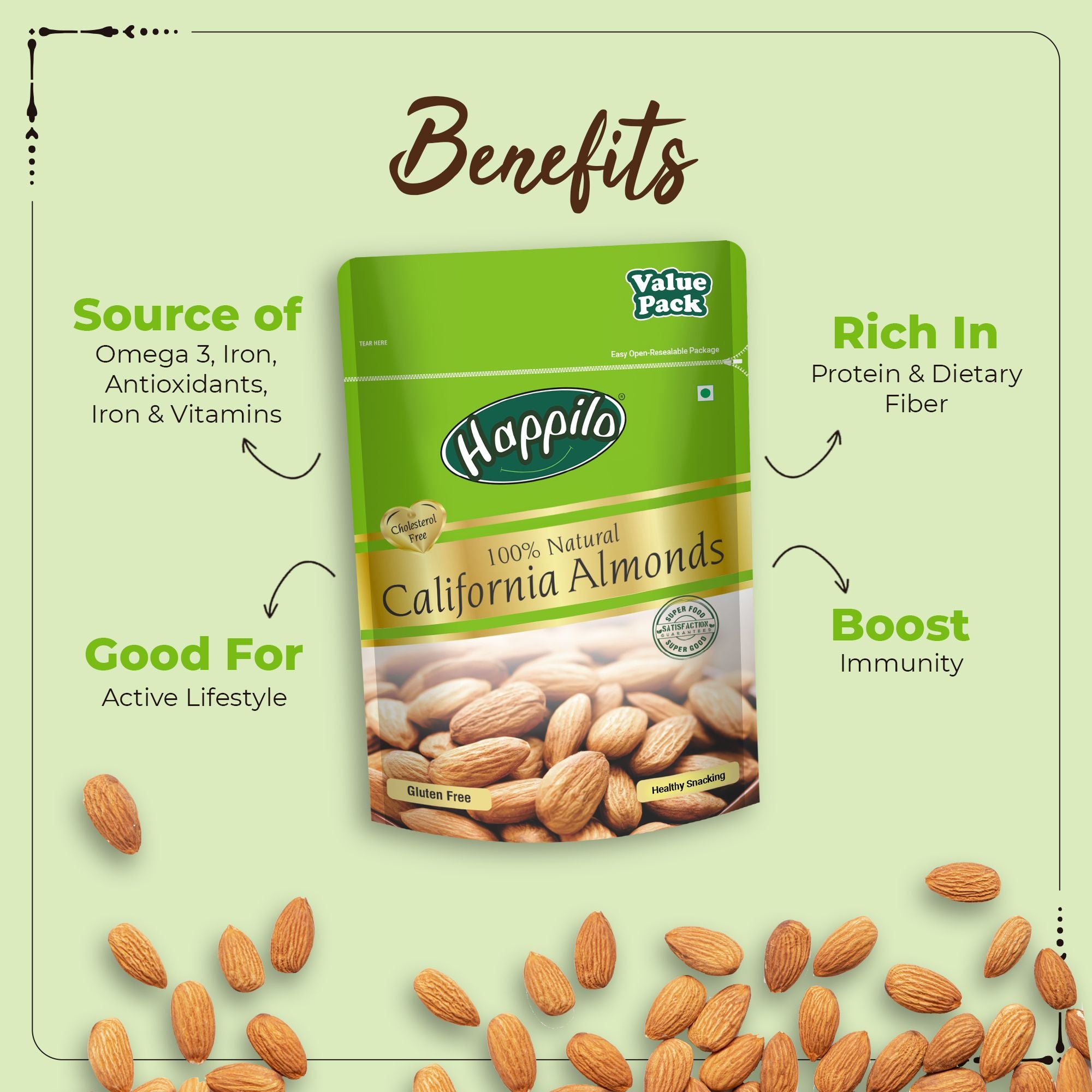 Happilo Premium International SuperMOM Trial Mix Combo 950g (California Walnut Kernels 200g, Omani Dates 250g & California Almonds 500g)