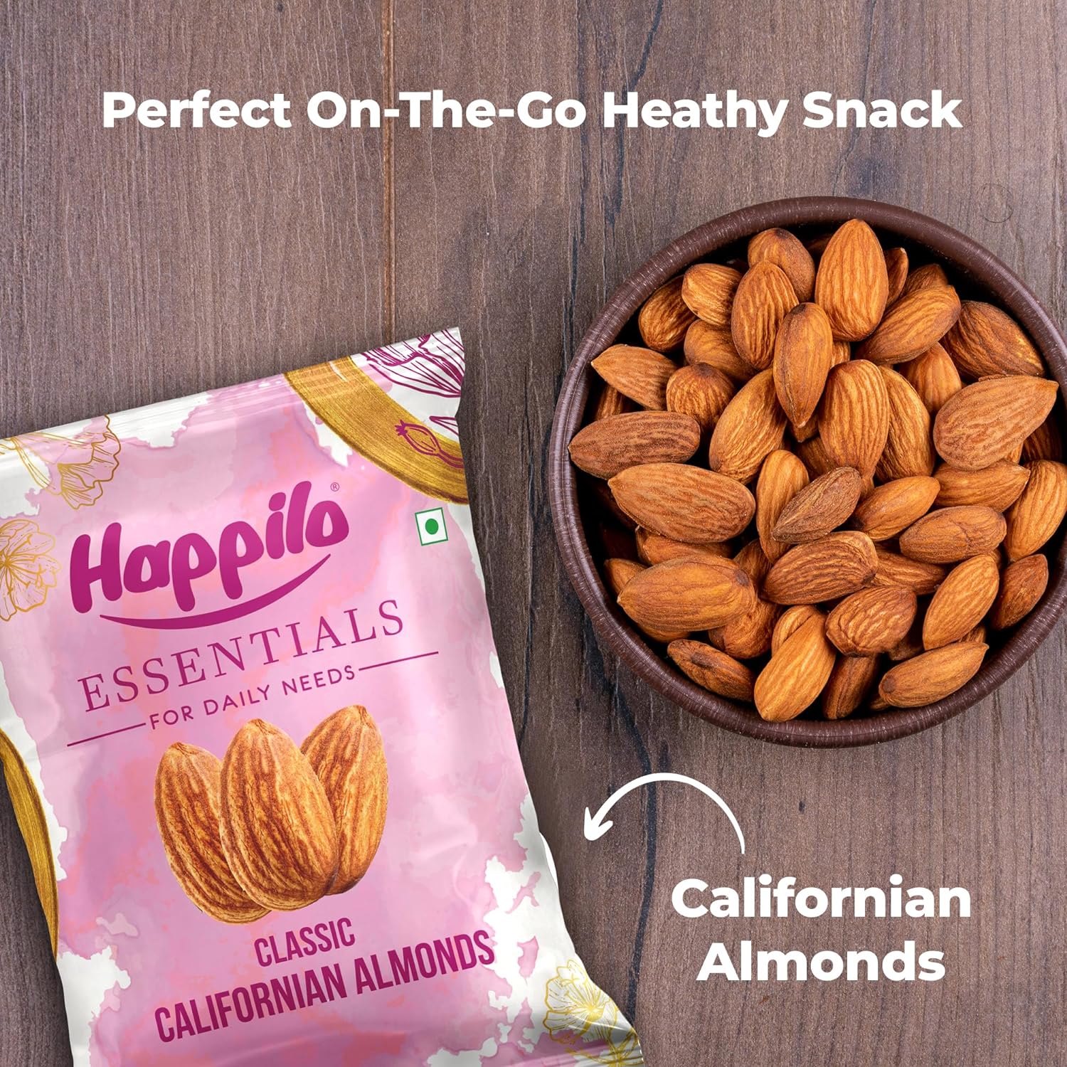 Happilo Essentials Royal Californian Almond, Unsalted, Low Carb Snack, Naturally Gluten Free, Non-GMO, Premium Supreme Grade, No Preservatives, 200g each, (Pack of 5)
