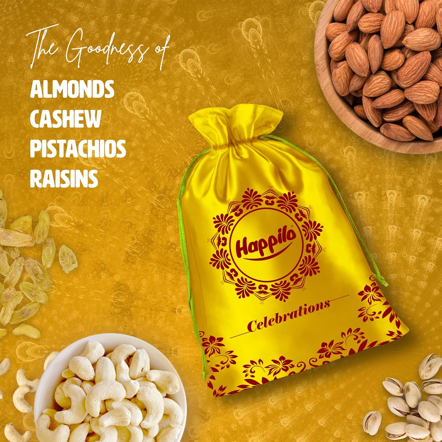 Happilo Premium Nuts & Dryfruit Celebrations Gift Potli Chandrayaan (Almond, Cashews Pista & Raisin) 390g