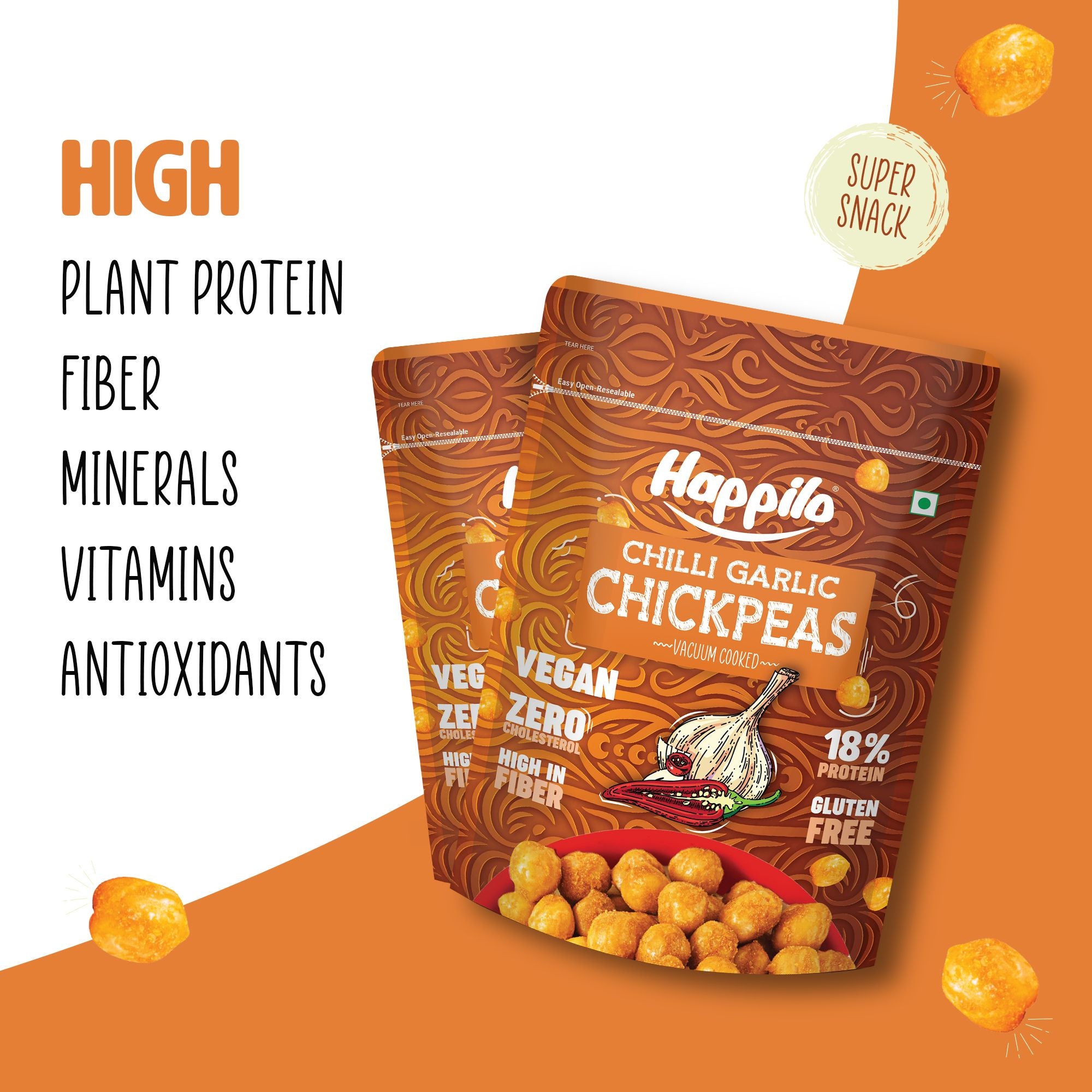 Happilo Chickpeas Combo 1320g (Magic Masala, Peri Peri, Terrific Tomato, Chili Garlic, Thai Chili, Himalayan Salt & Pepper Each 110g*2)