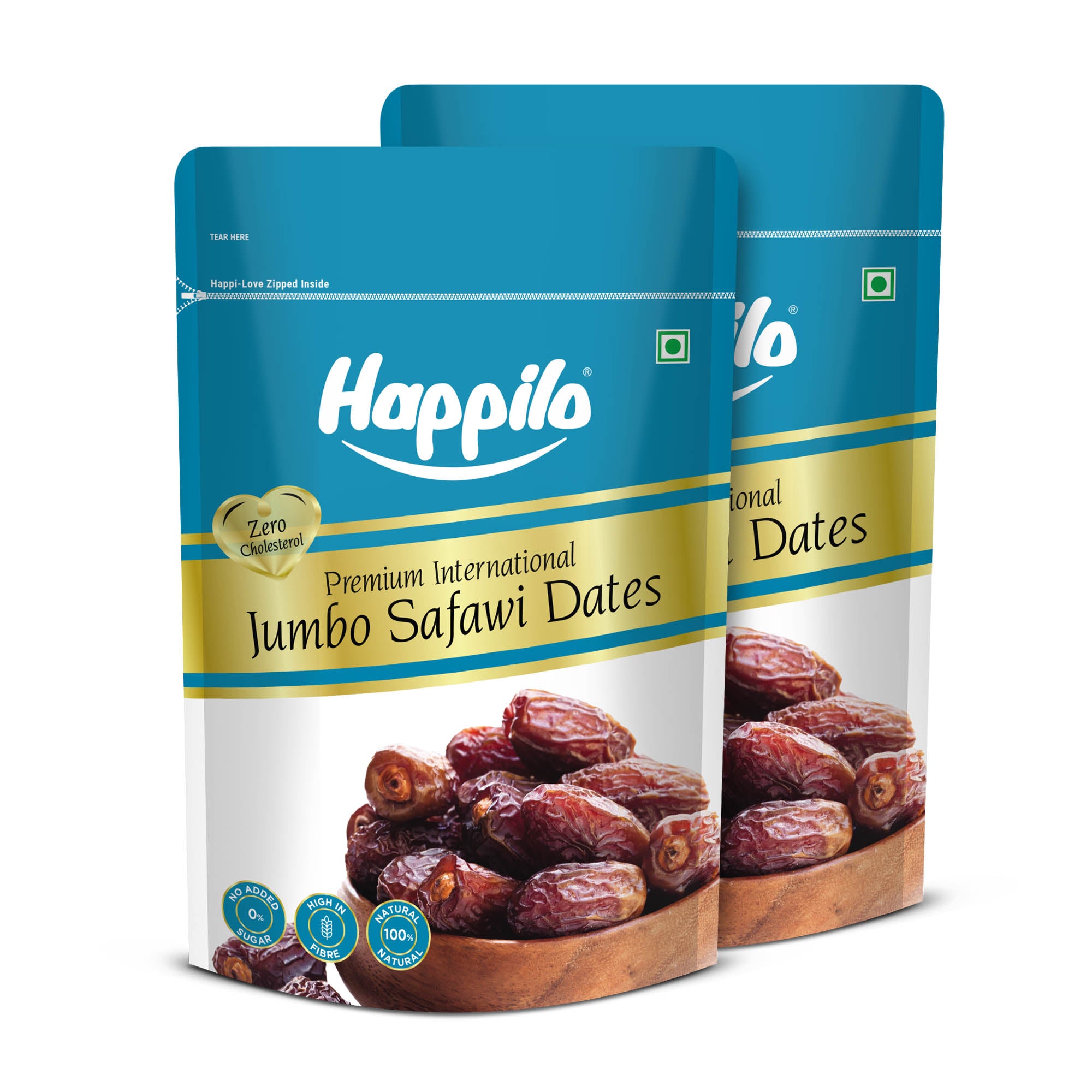 Happilo Premium Safawi Jumbo Dates 200g (Pack of 2), Rich in Iron, Antixidants, Fiber and Vitamin, Chewy Texture, Natural Sweetness, No added Preservatives