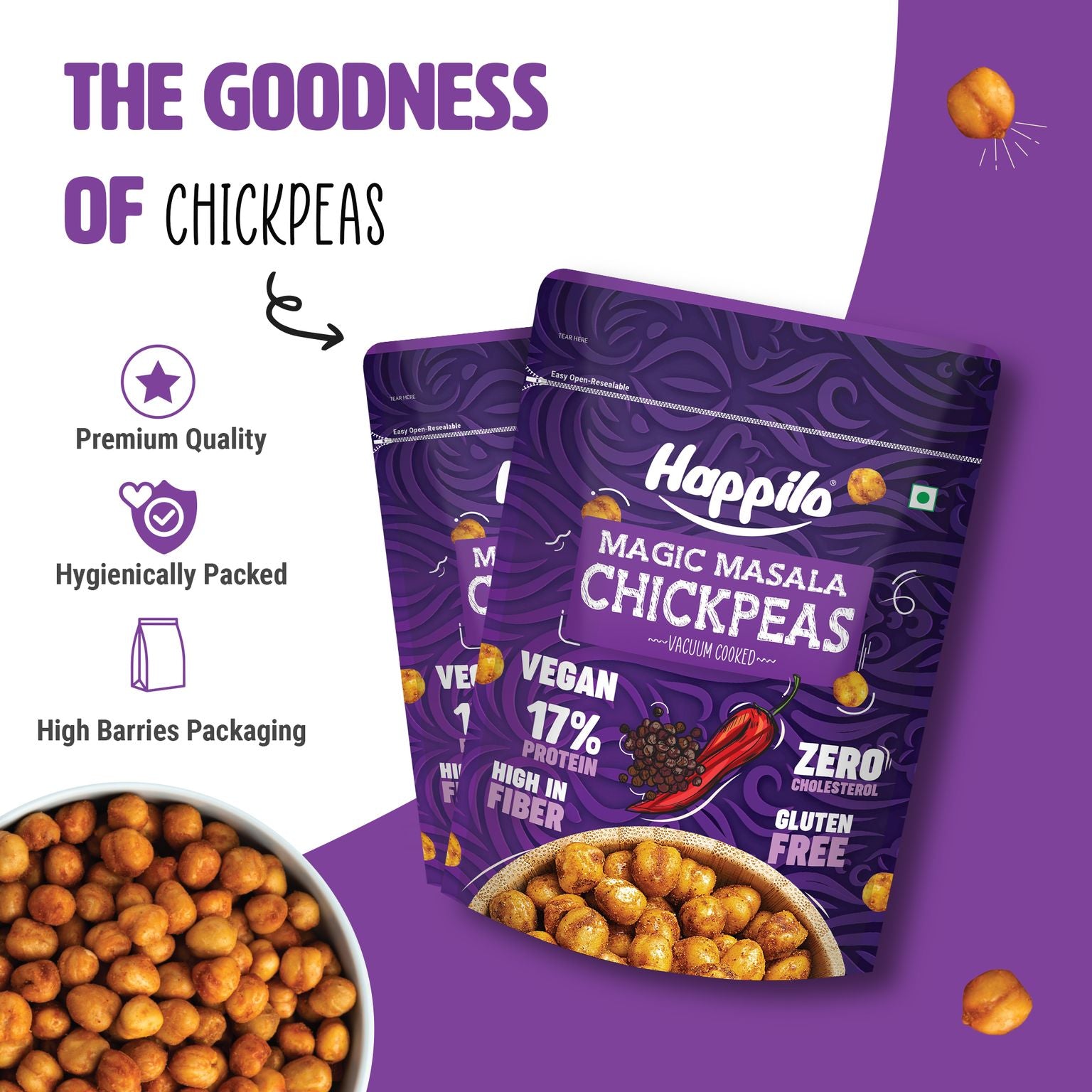 Happilo Chickpeas Combo 1320g (Magic Masala, Peri Peri, Terrific Tomato, Chili Garlic, Thai Chili, Himalayan Salt & Pepper Each 110g*2)