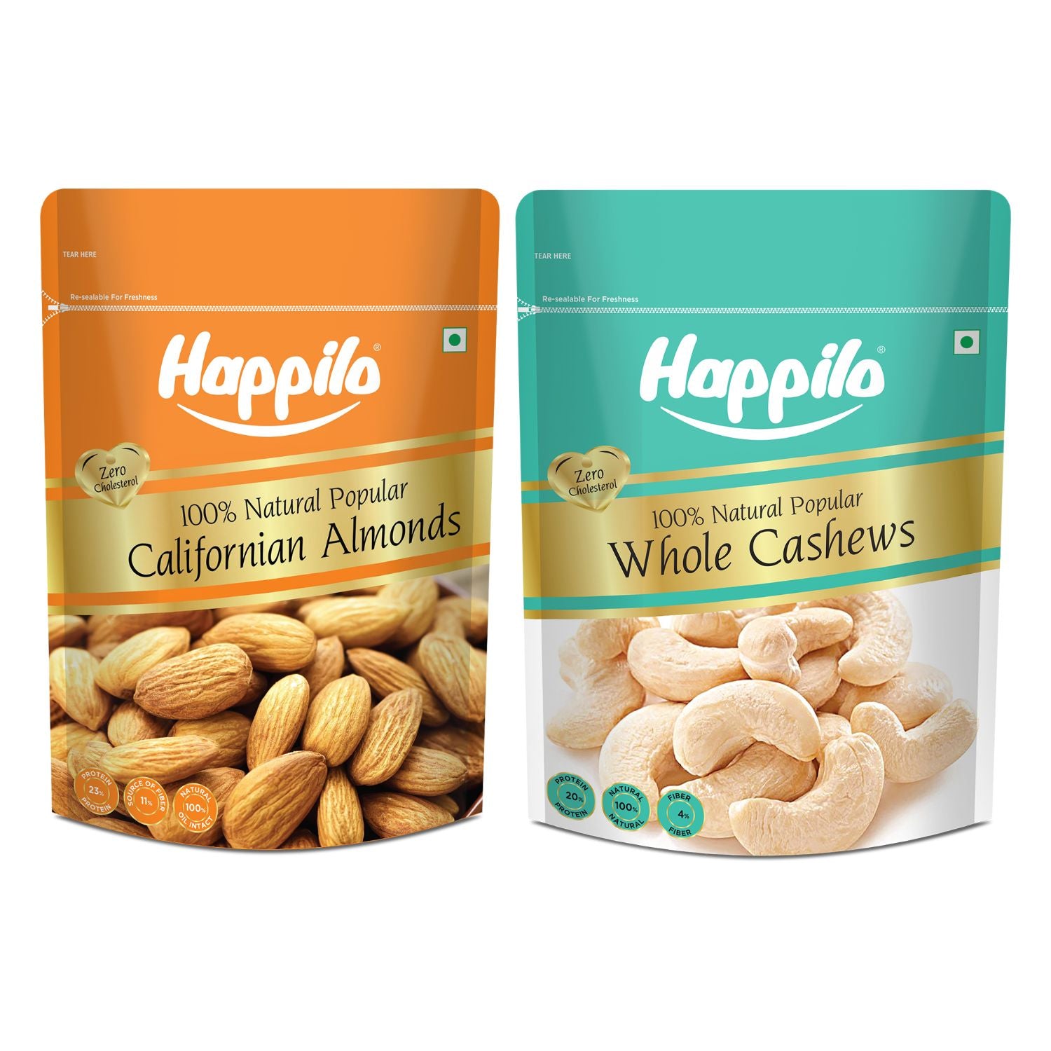 Happilo Popular Nuts Combo 800g (California Almond 400g & Whole Cashew nuts 400g)