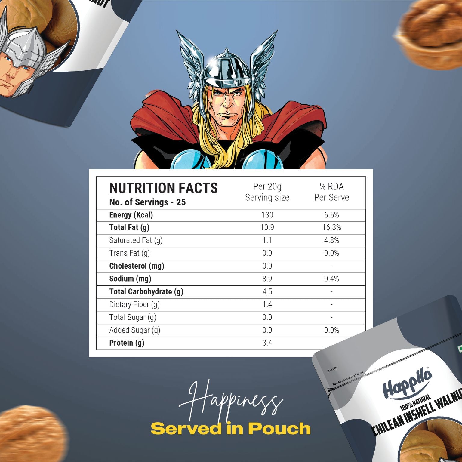 Happilo Marvel 100% Natural Chilean Inshell Walnut Kernels 500g
