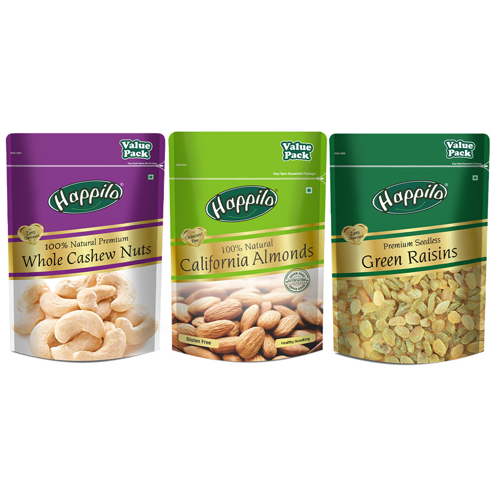 Premium Nuts & Dry Fruits Combo 1500g (Almonds, Cashews & Green Raisins 500g Each)