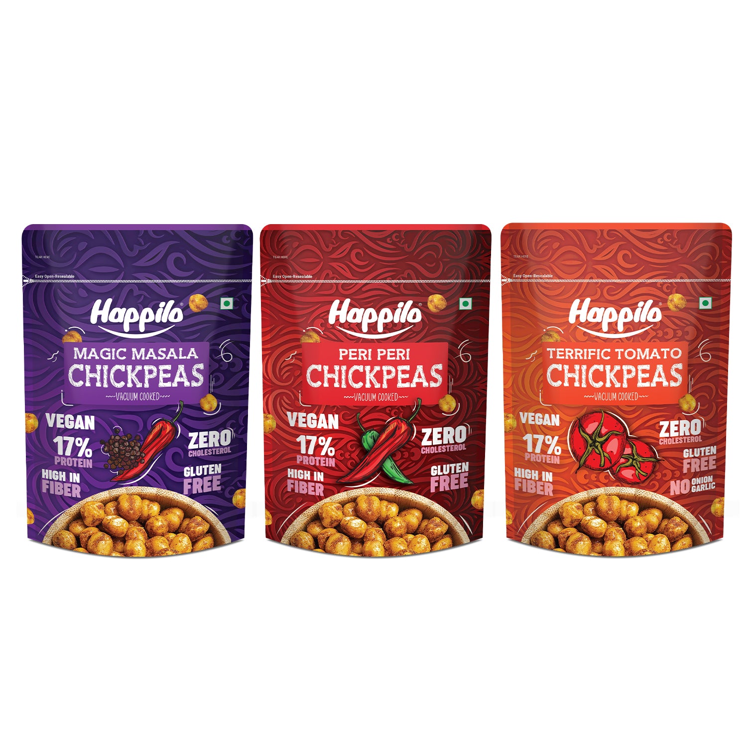 Chickpeas Super Snack Combo - Magic Masala, Peri Peri, Terrific Tomato 110g each