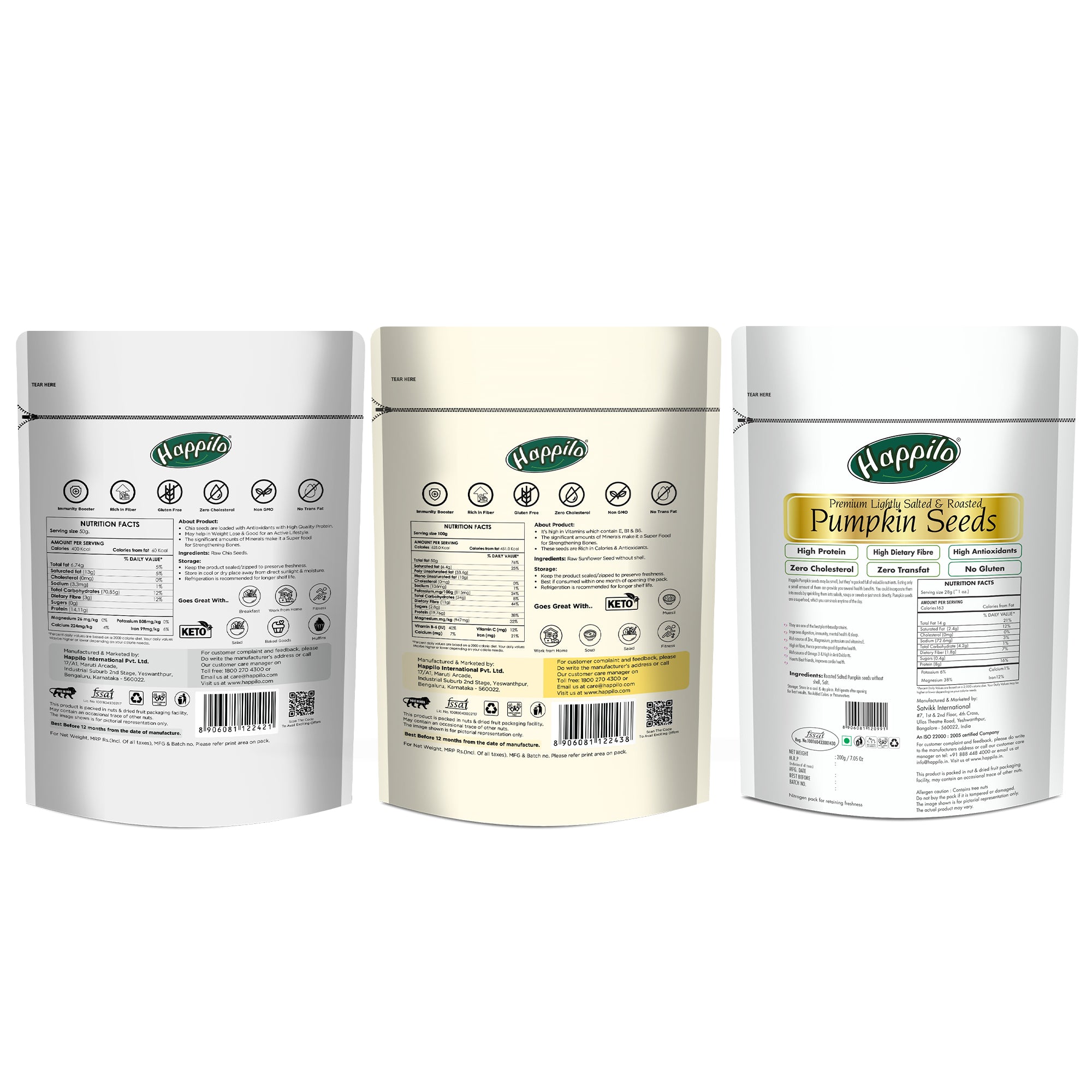 Happilo Healthy Raw Seeds Combo ( Chia 250g, Natural Sunflower 250g, Natural Pumpkin 200g )