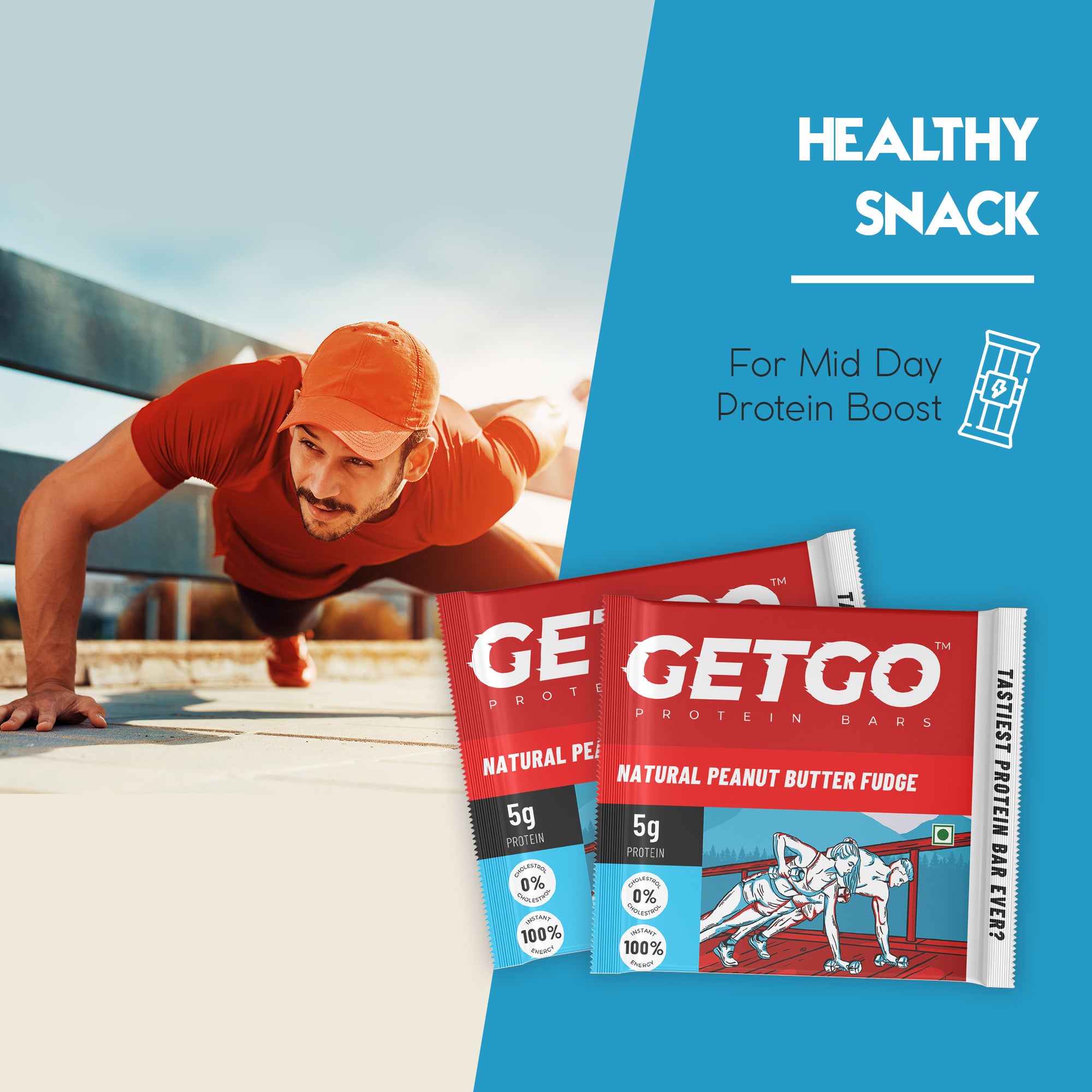 GetGo Natural Peanut Butter Fudge Protein Bar 22g