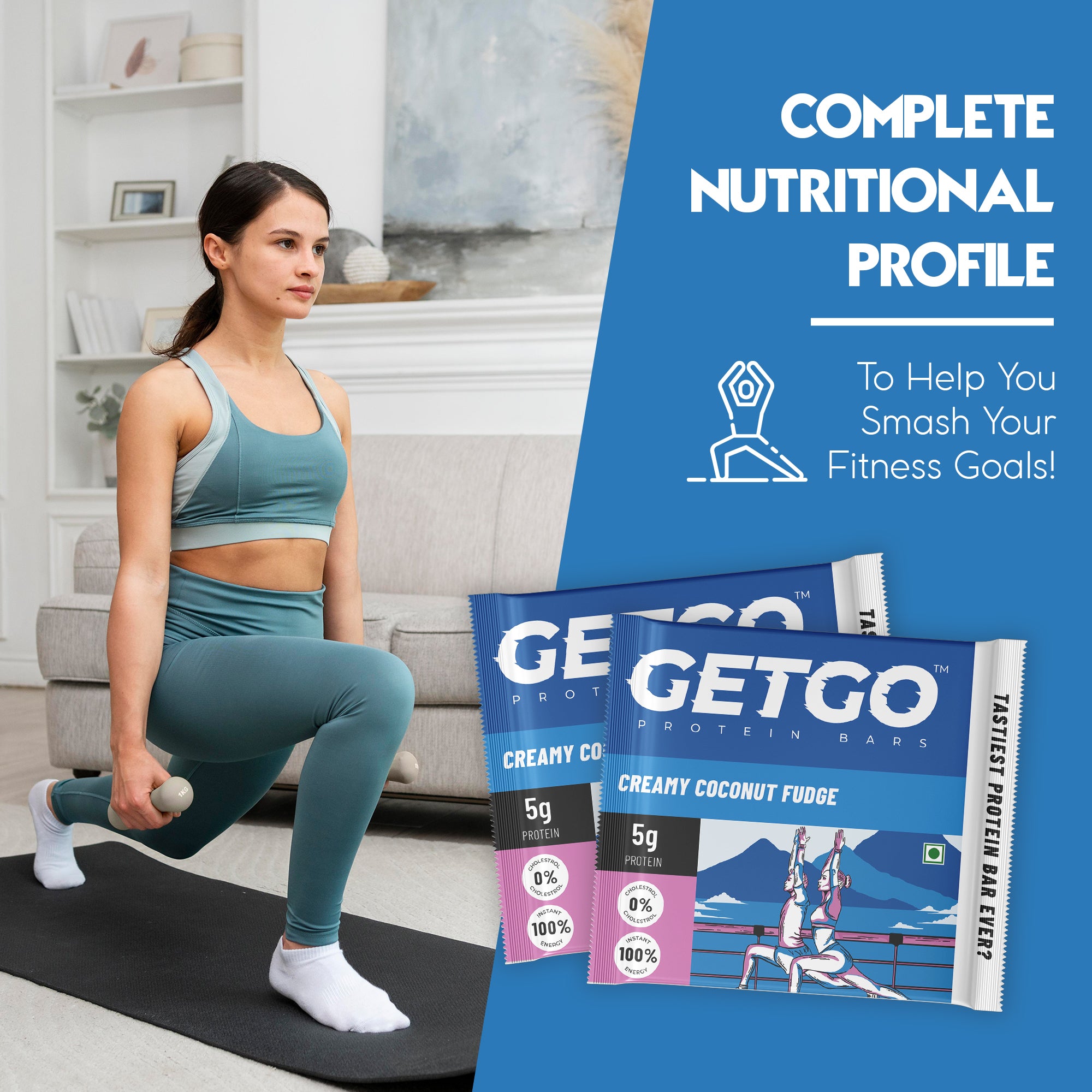 GetGo Indian Creamy Coconut Fudge Protein Bar 22g