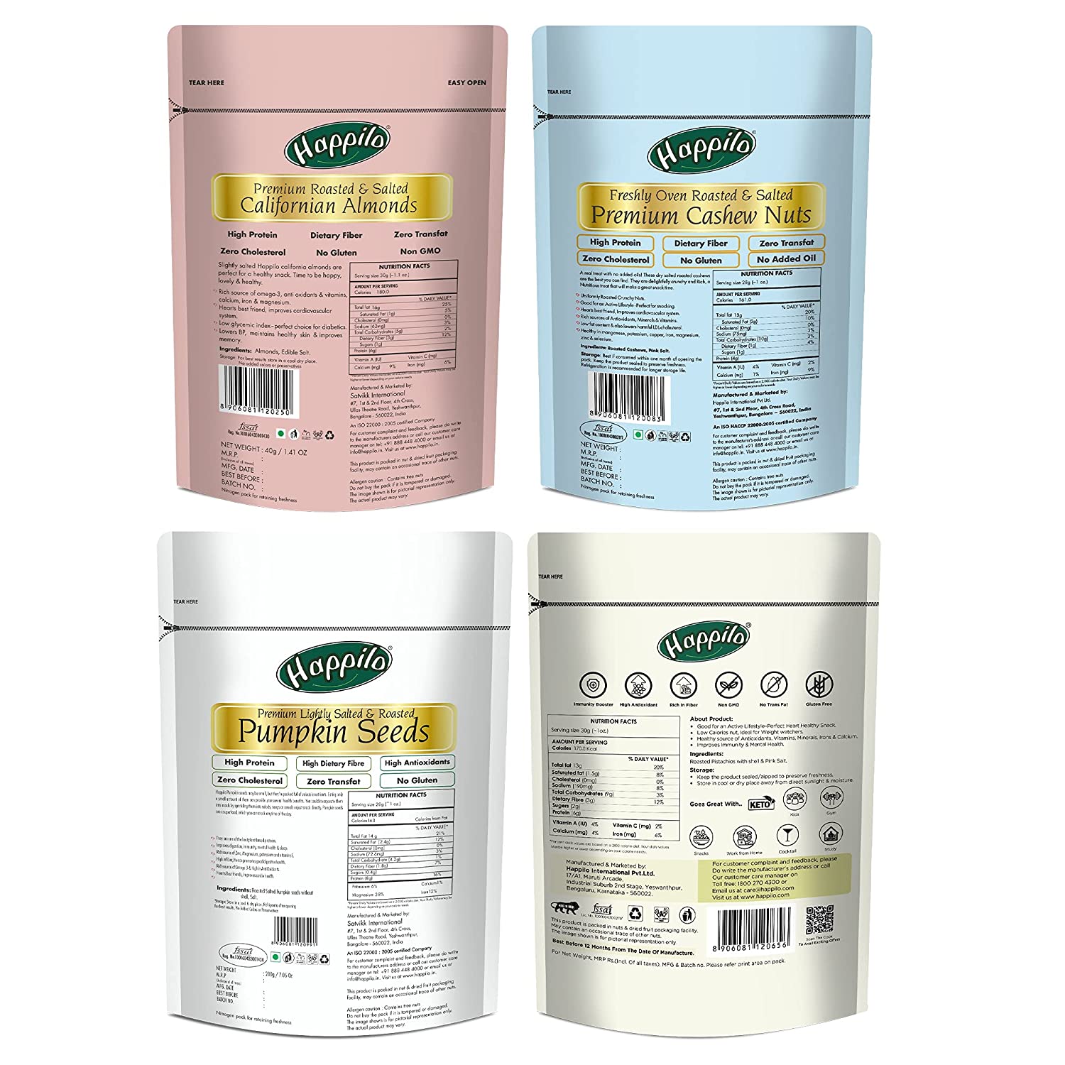Happilo Premium Nuts & Dry Fruit Combo Dry Fruits (Salted Almonds, Salted Cashews, Salted Pumpkin, Salted Pistachios) 280g