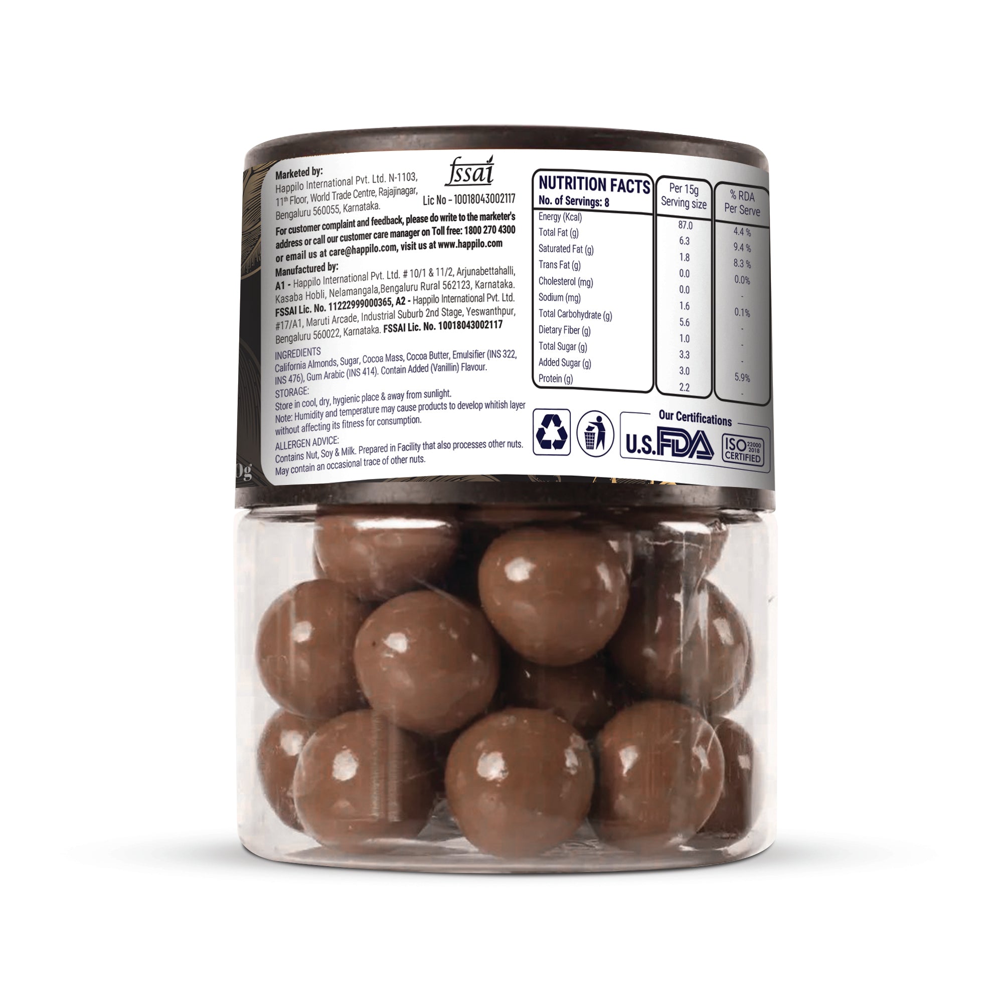 Happilo Premium Dark Chocolate Almond Dragees 90g