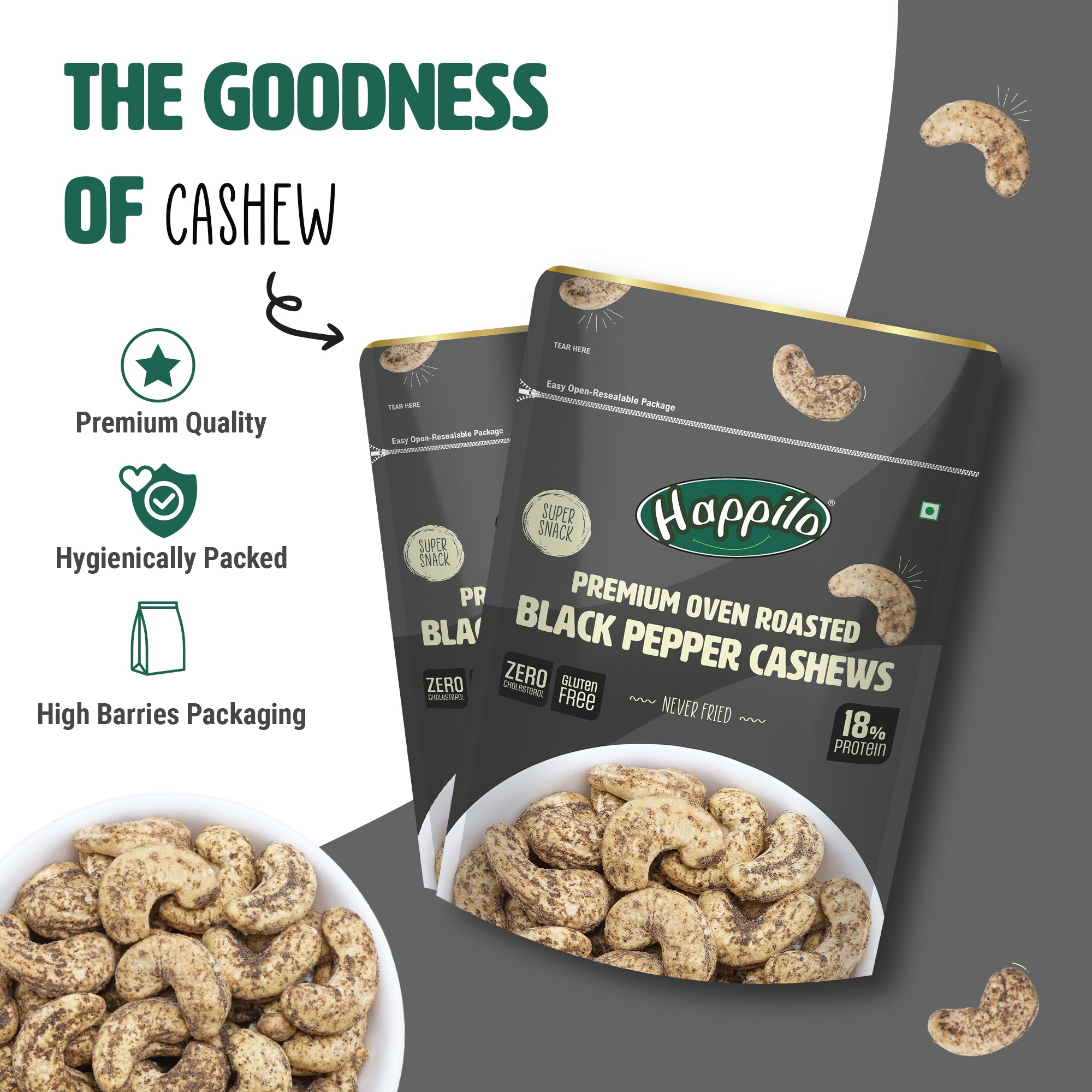 Happilo Premium Oven Roasted Cashews - Black Pepper
