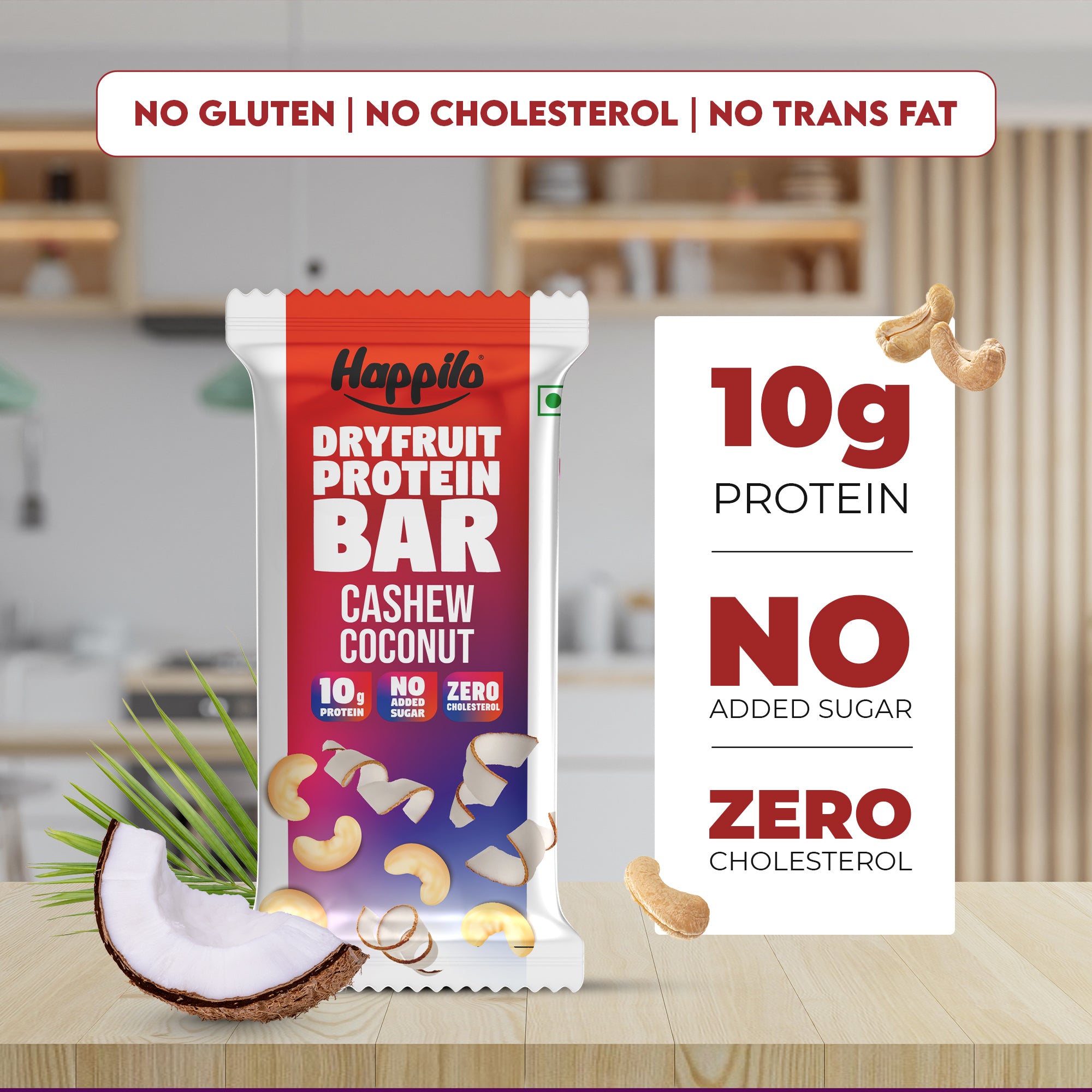 Happilo Dry Fruit Cashew Coconut Protein Bar 45g (Pack of 6)