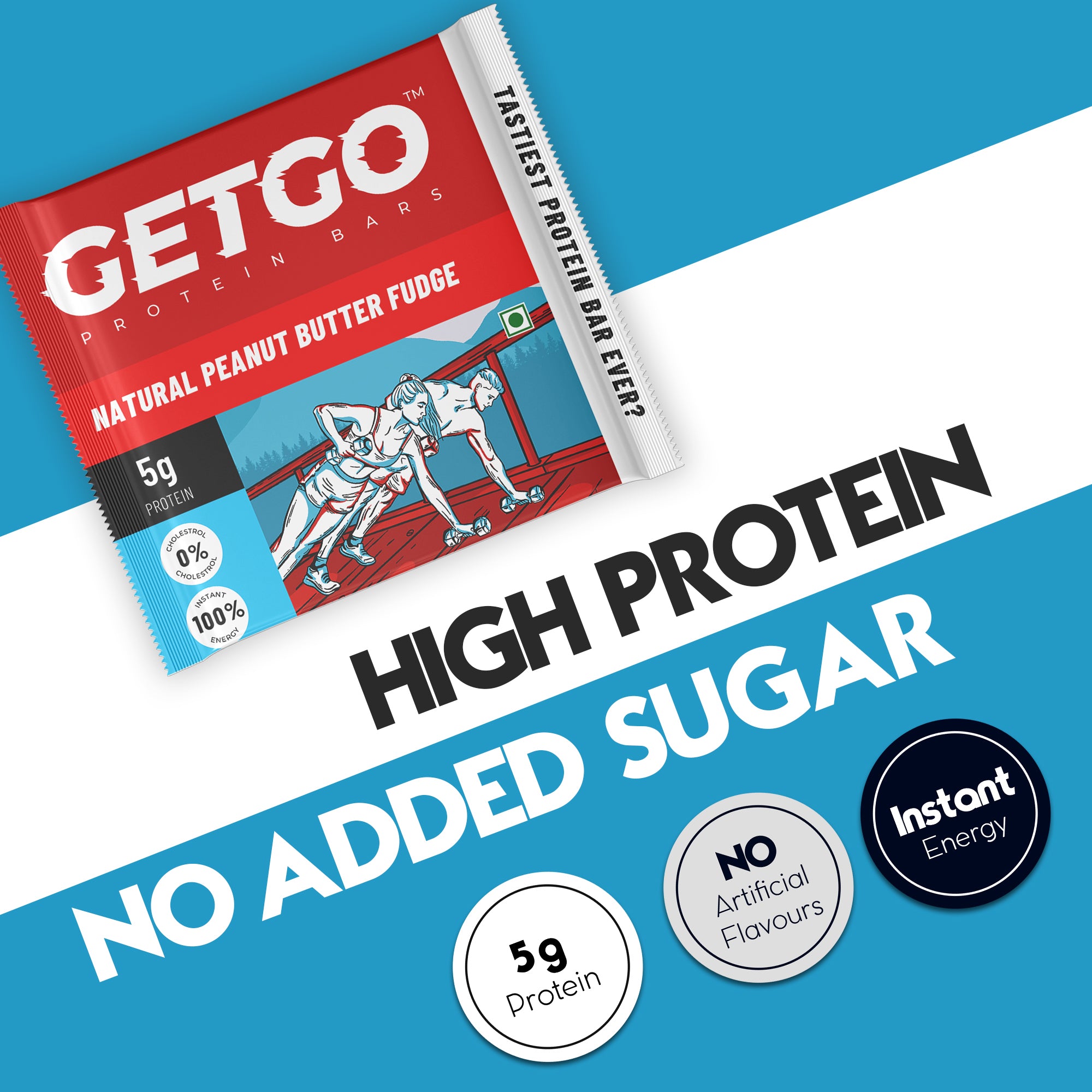 GetGo Natural Peanut Butter Fudge Protein Bar 22g