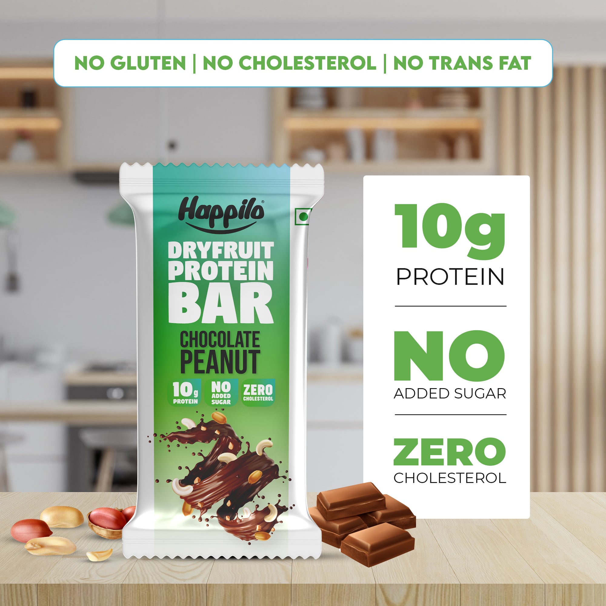 Happilo Dry Fruit Peanut Butter Chocolate Protein Bar 45g (Pack of 6)