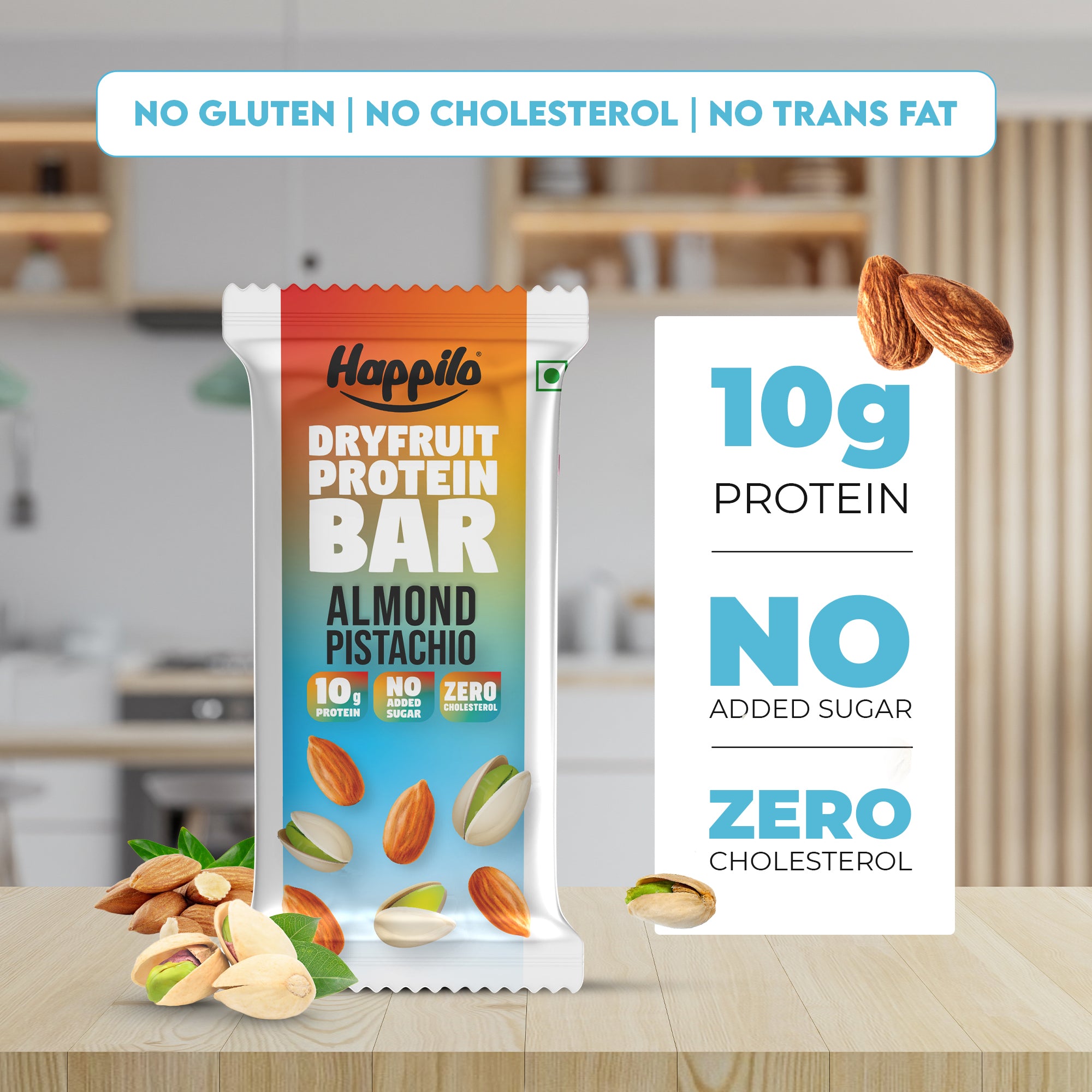 Happilo Dry Fruit Almond Pistachio Protein Bar 45g (Pack of 6)