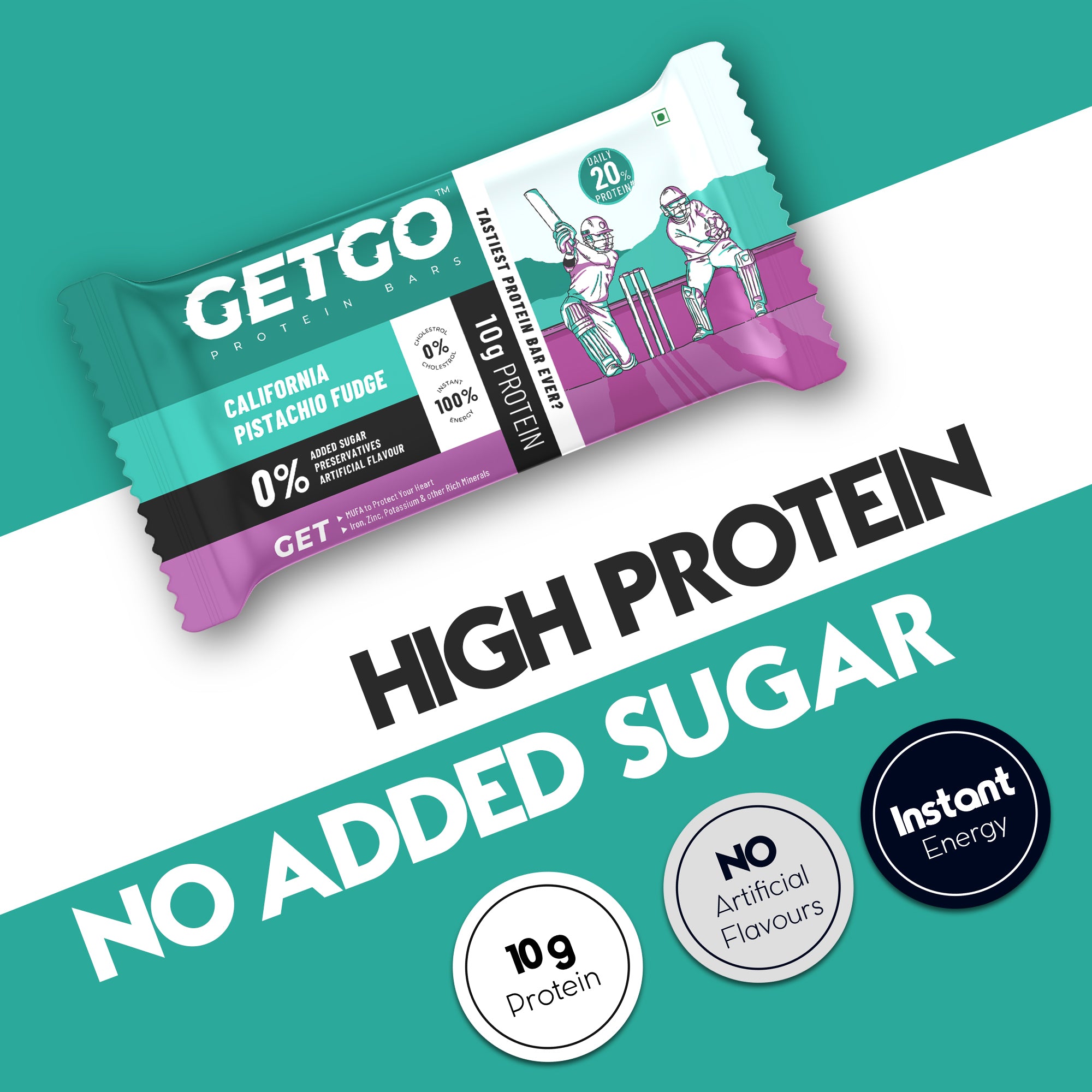GetGo California Pistachio Fudge Protein Bar 43g