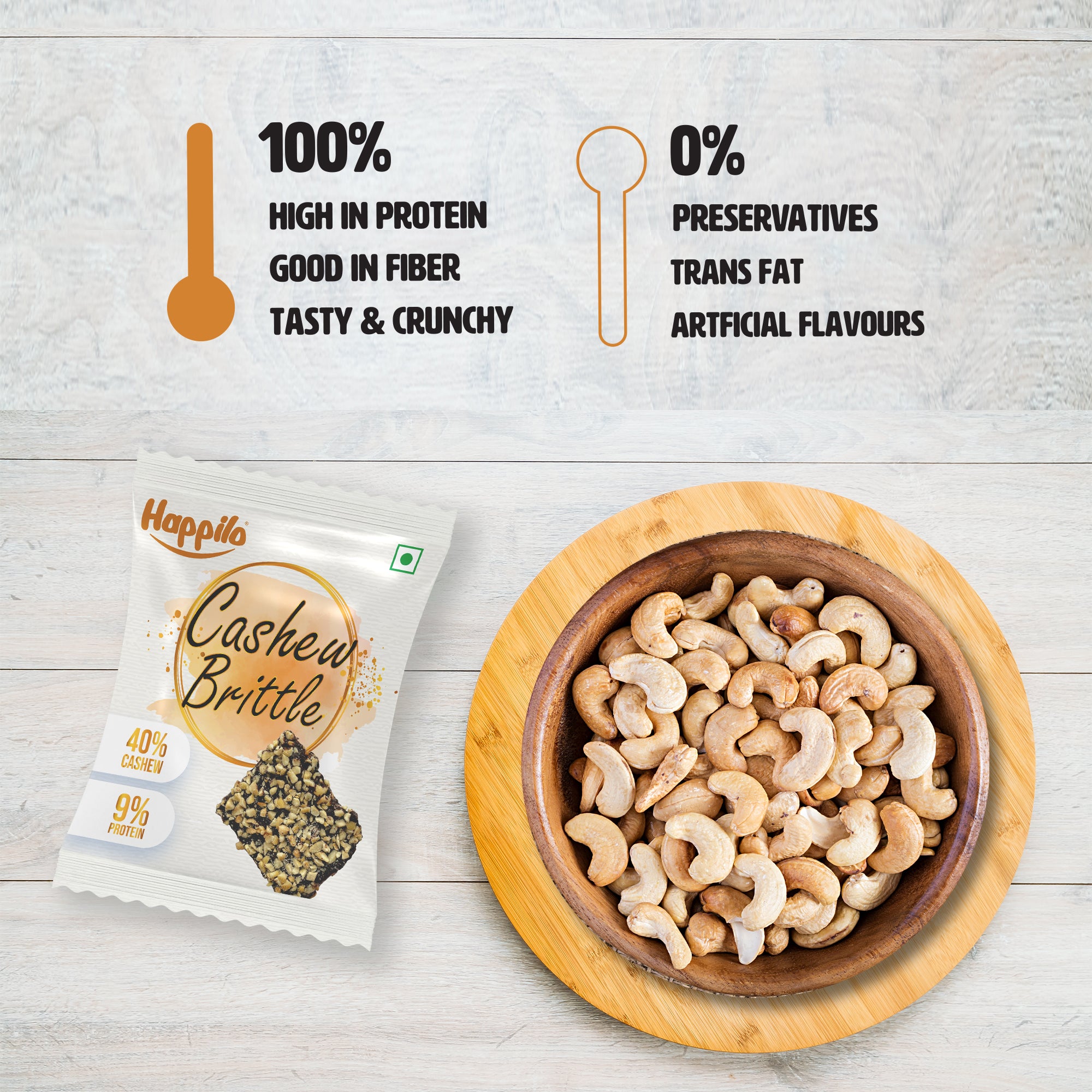 Happilo Premium Cashews Brittle Box 204g (17gX12)
