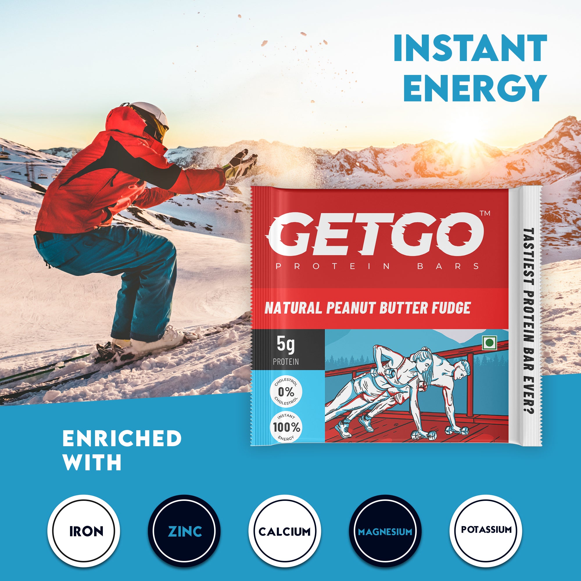 GetGo Natural Peanut Butter Fudge Protein Bar 22g