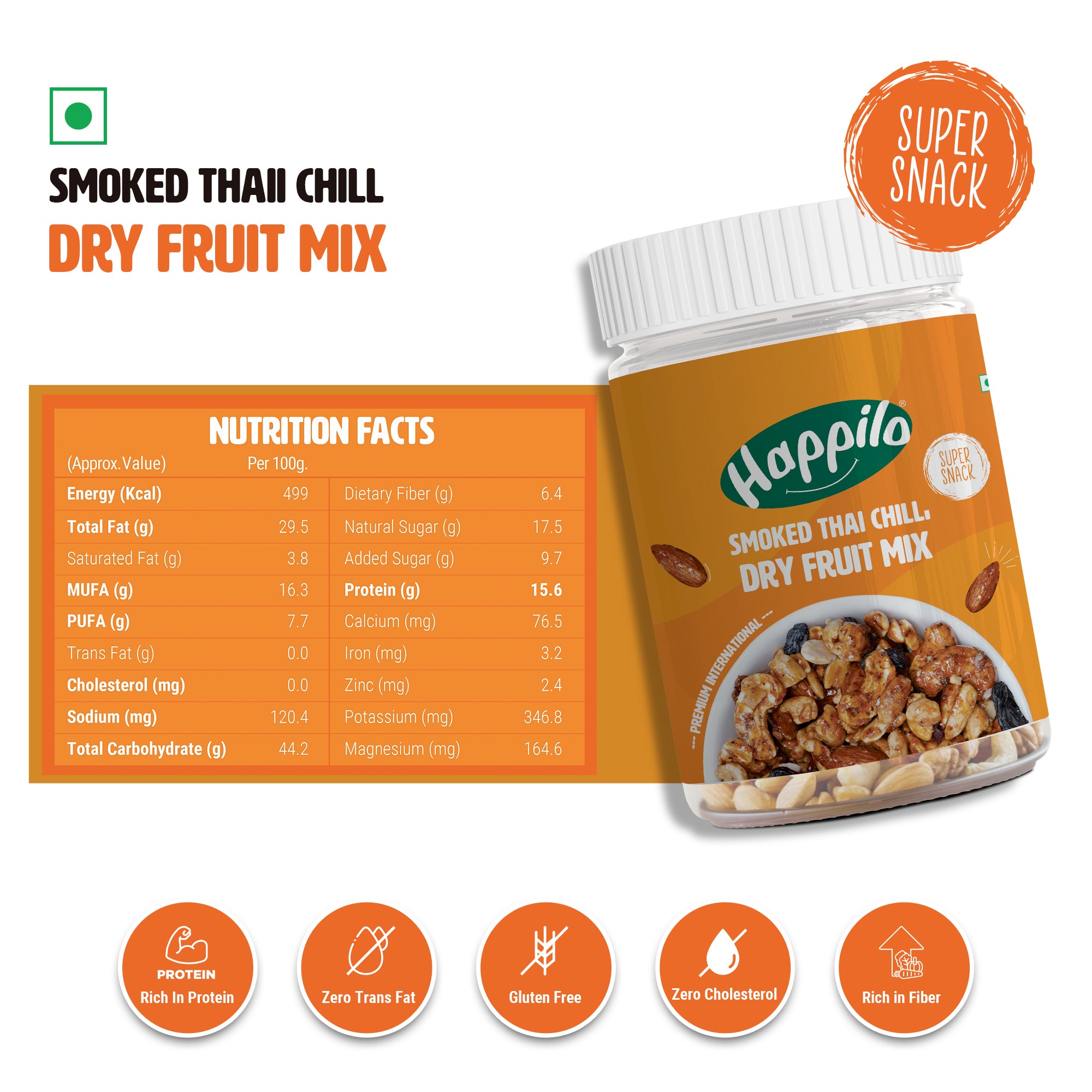 Happilo Premium International Smoked Thai Chilly Dry Fruit Mix 200g