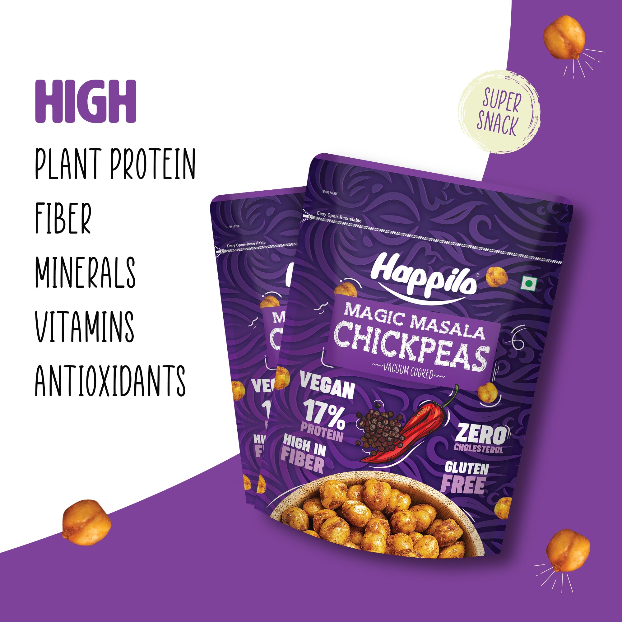 Happilo Chickpeas Jumbo Combo Snack 110g each, Magic Masala Chickpeas, Peri Peri Chickpeas, Terrific Tomato Chickpeas, Chili Garlic Chickpeas, Thai Chili Chickpeas, Himalayan Salt & Pepper Chickpeas