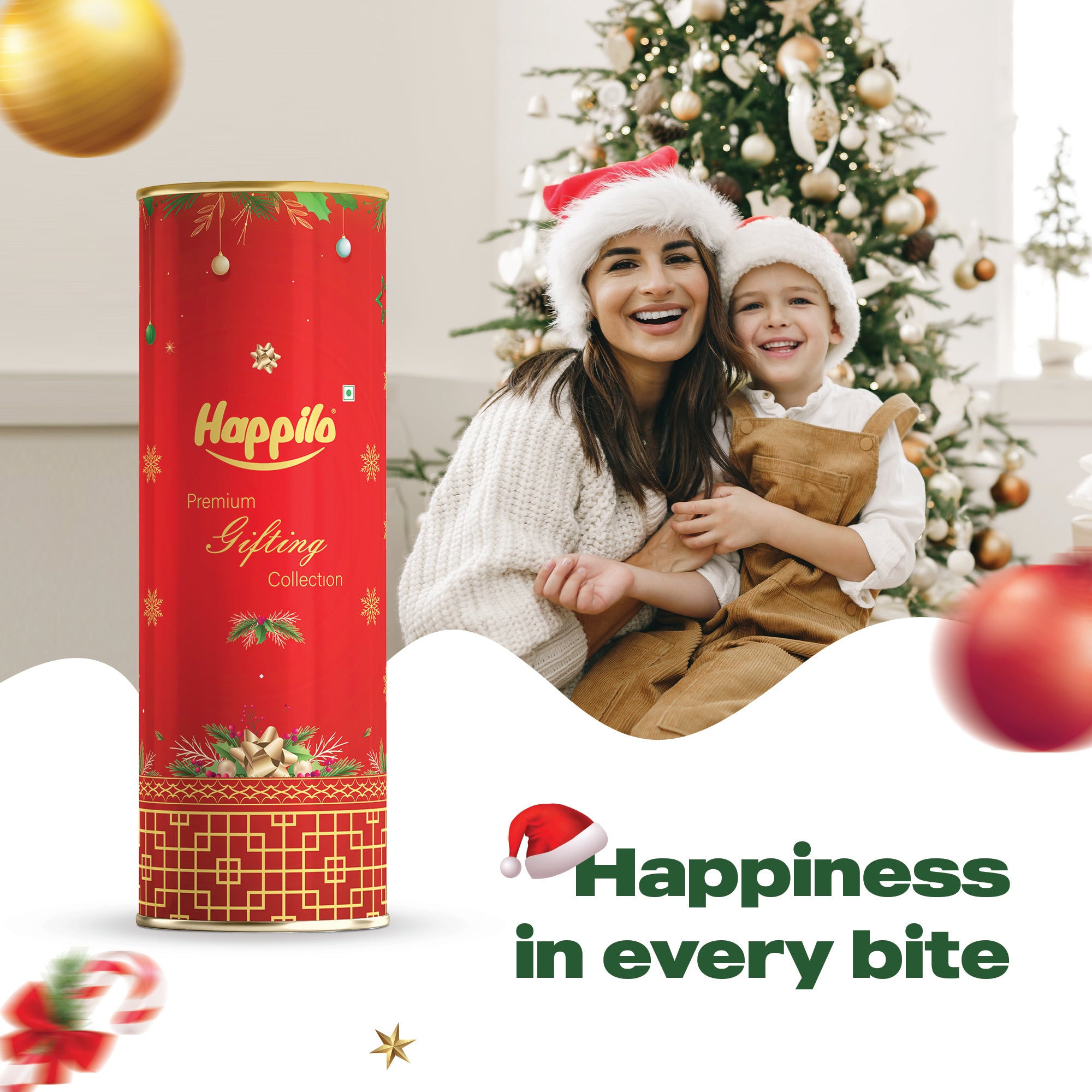 Happilo Xmas Reindeer Gift Box 268g, Christmas Gift Hampers with Roasted Almonds, Almond Brittle and Chickpeas for Friends and Family