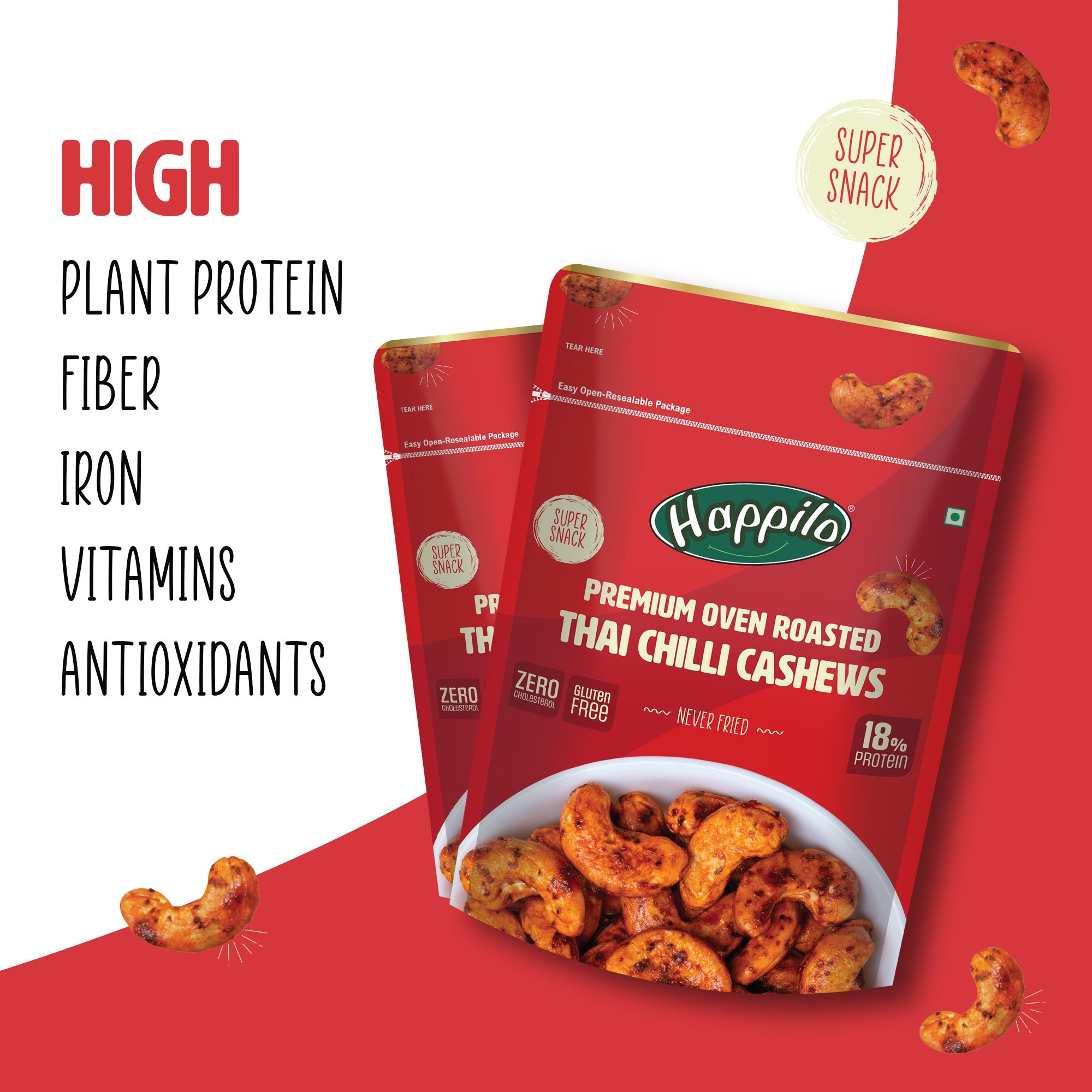 Happilo Premium Oven Roasted Cashews - Thai Chilli