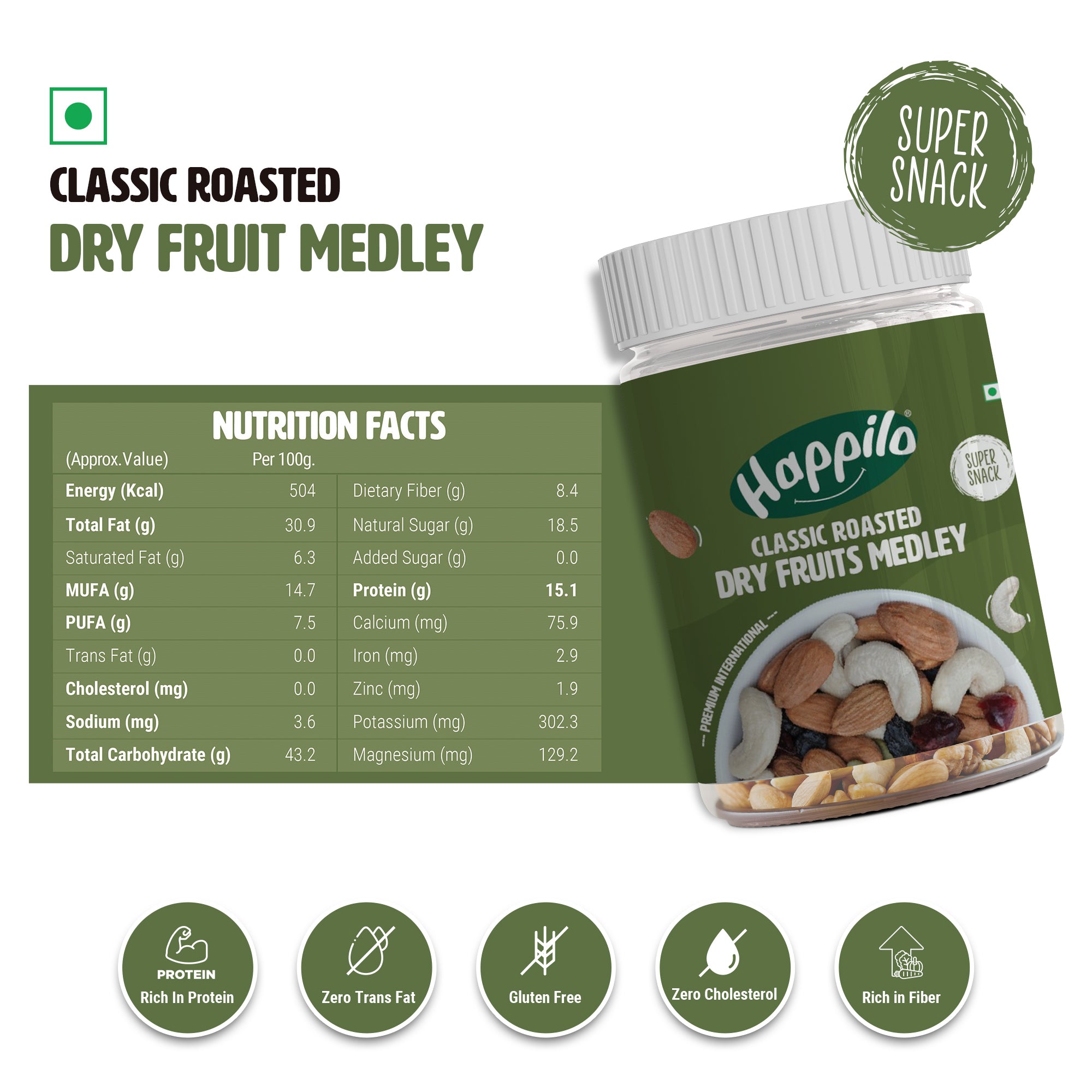 Happilo Premium International Classic Roasted Dry Fruits Medley 200g
