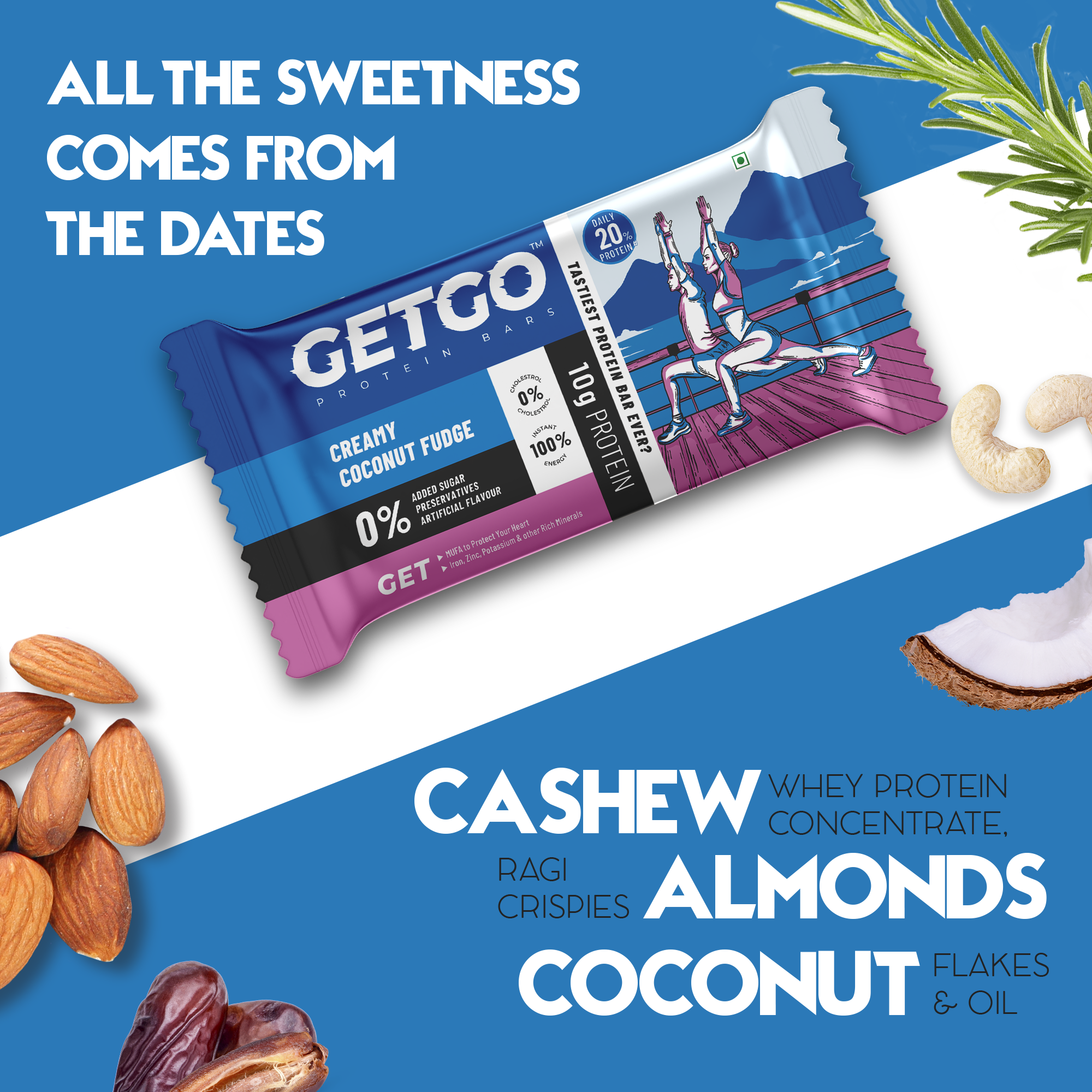 GetGo Indian Creamy Coconut Fudge Protein Bar 43g