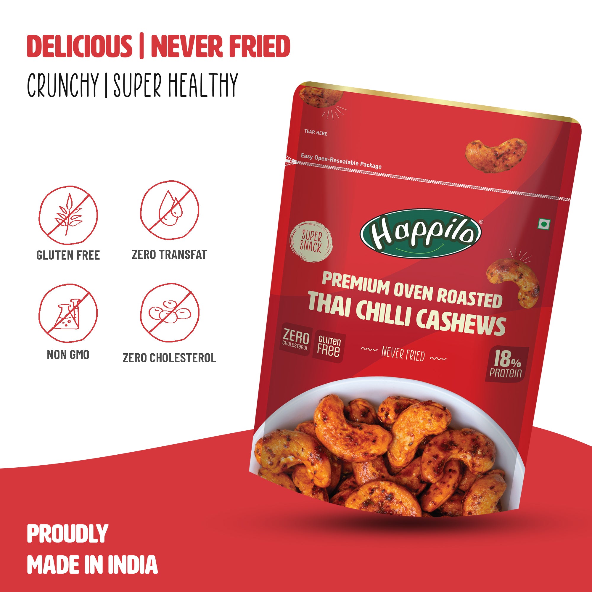 Happilo Premium Oven Roasted Cashews - Thai Chilli