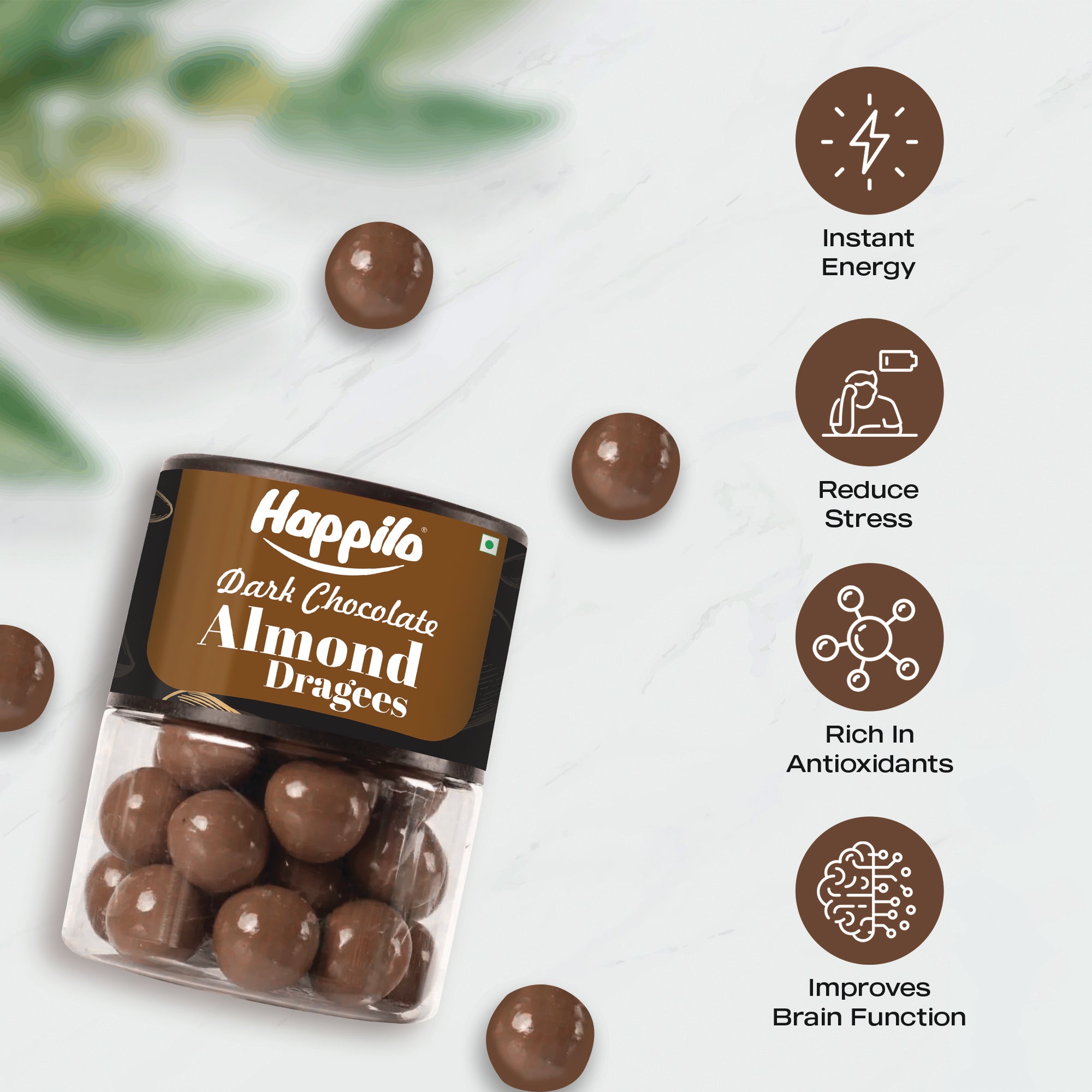 Happilo Premium Dark Chocolate Almond Dragees 90g