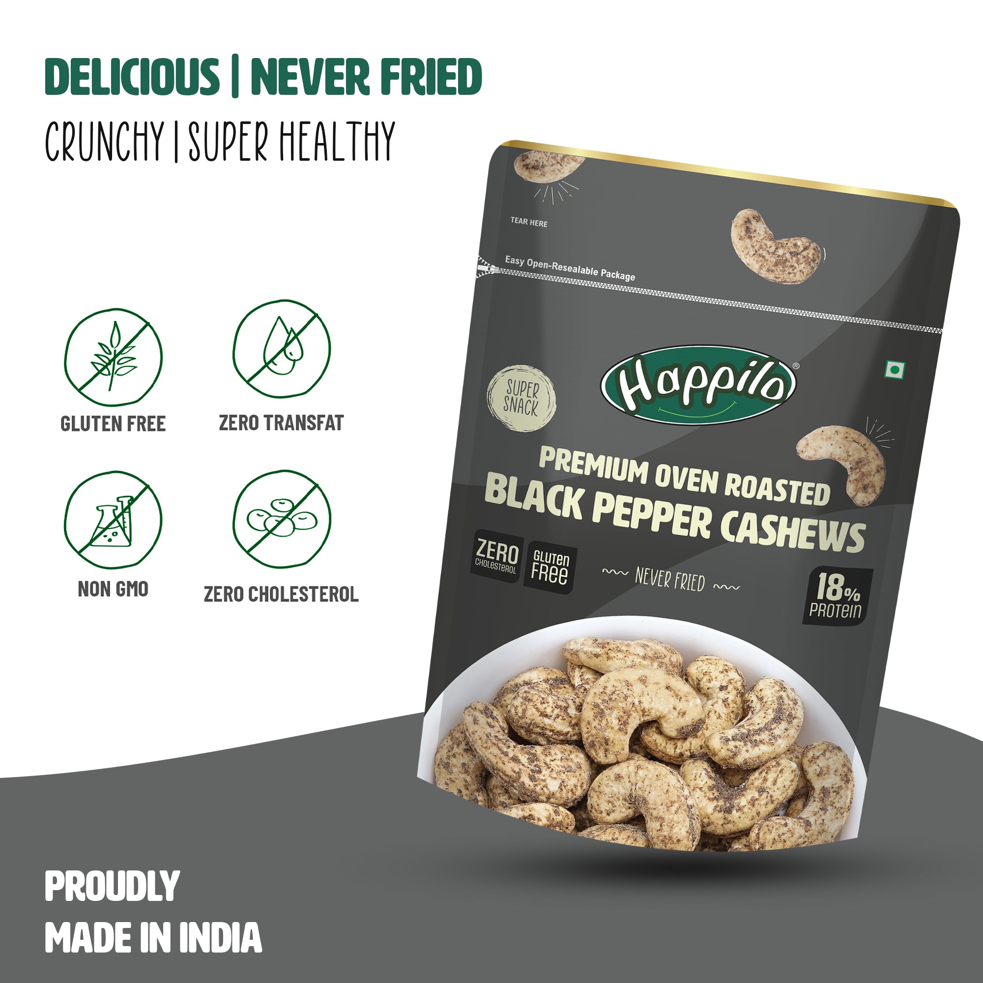 Happilo Premium Oven Roasted Cashews - Black Pepper