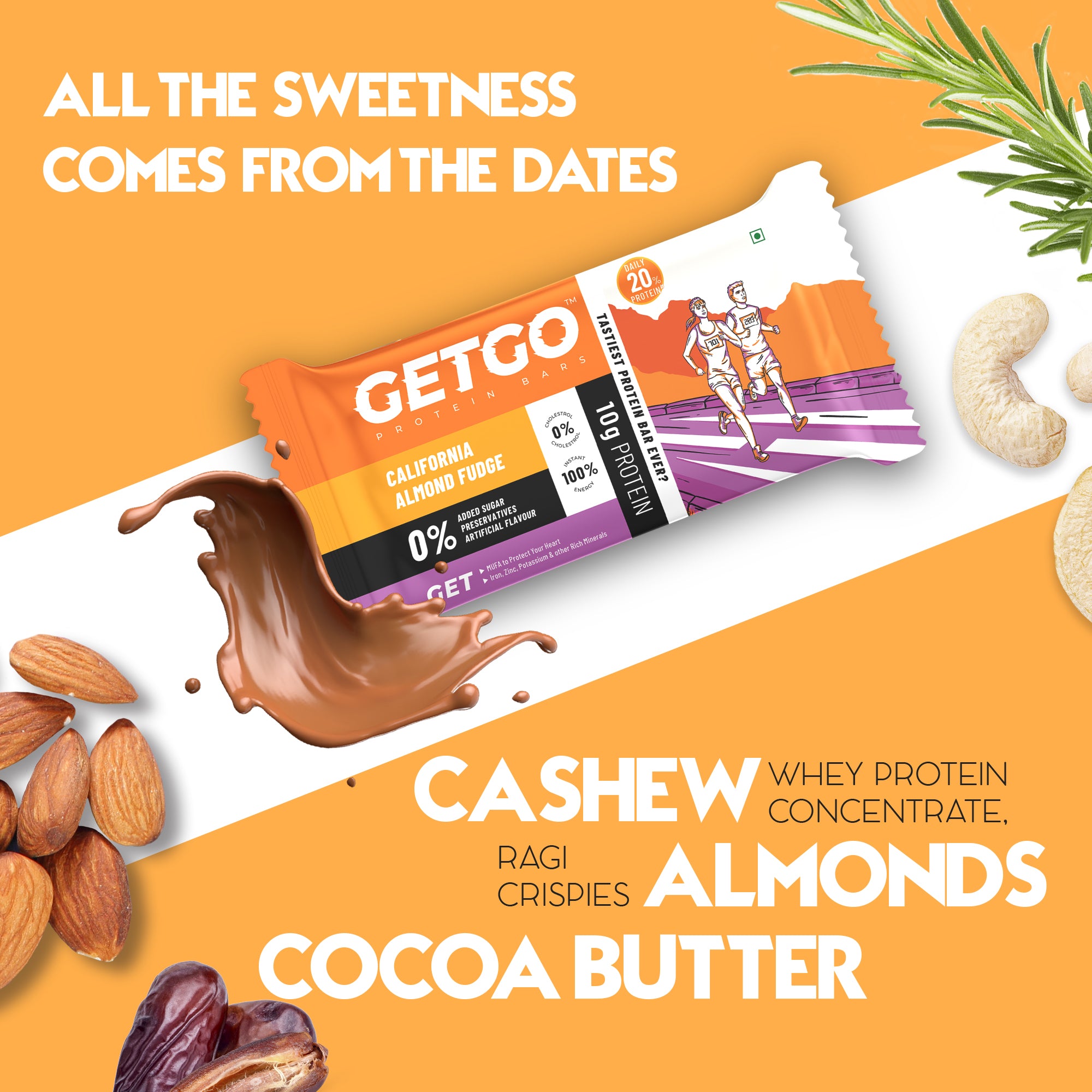 GetGo California Almond Fudge Protein Bar 43g