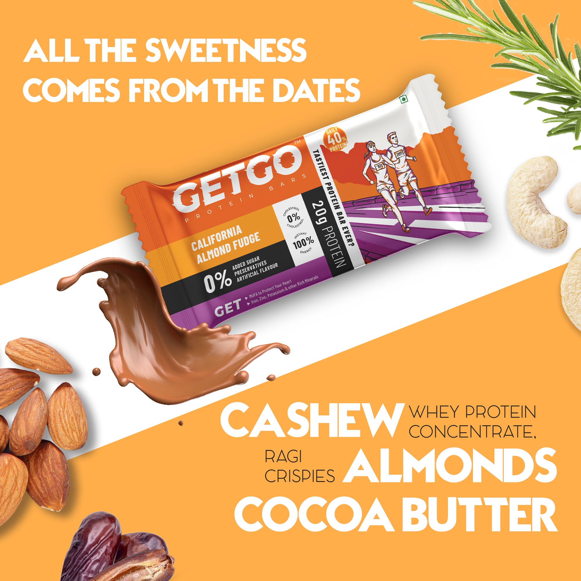 GetGo California Almond Fudge Protein Bar 85g