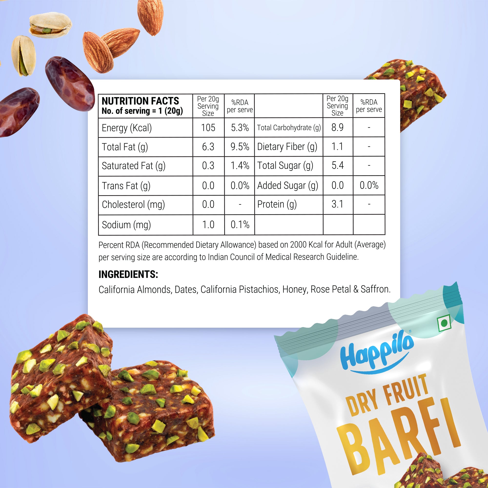 Happilo Premium Dry Fruit Barfi Celebration 200g (20gX10)