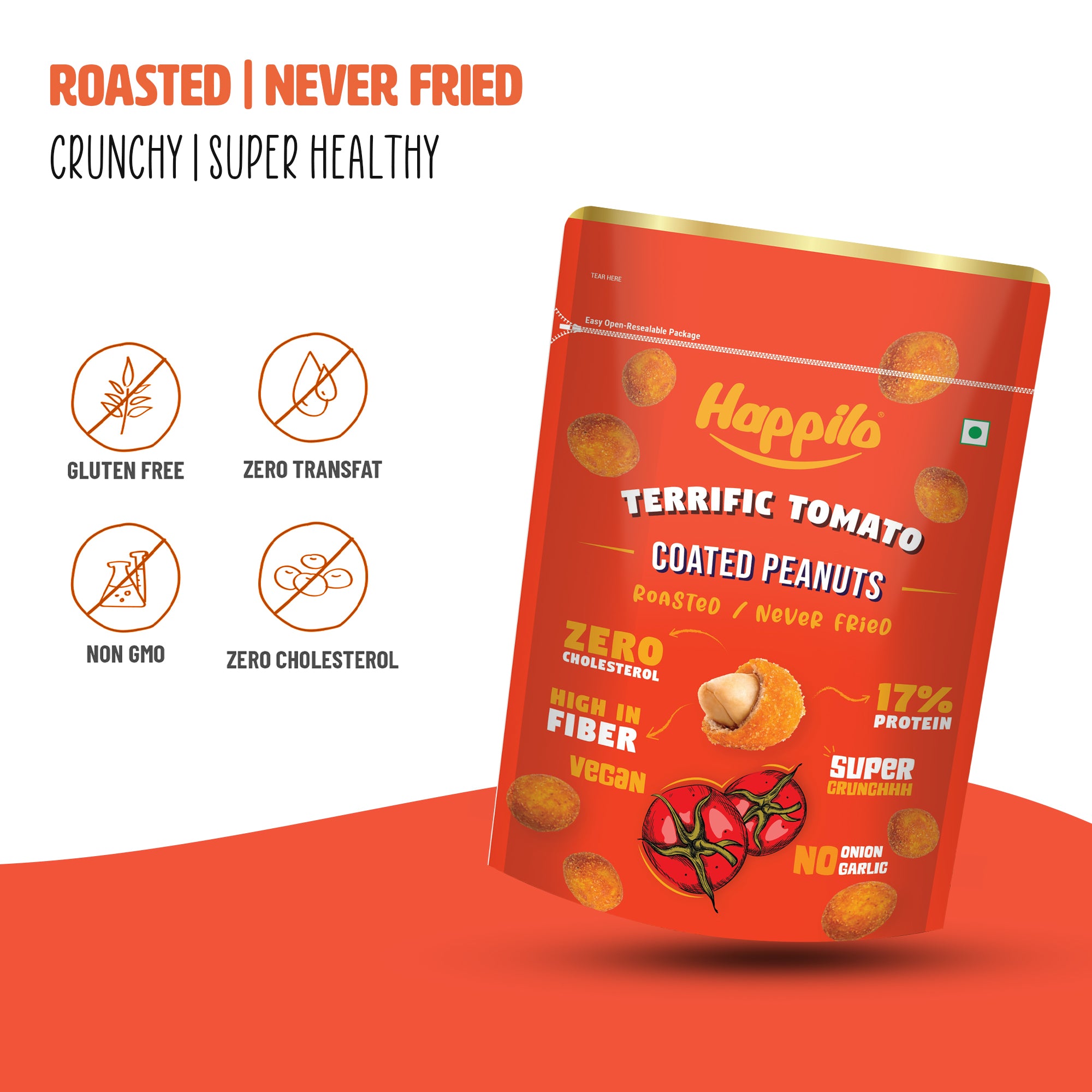 Happilo Peanut Power Combo Snack 150g each Chili Garlic Peanut, Thai Chili Peanut, Terrific Tomato Peanut
