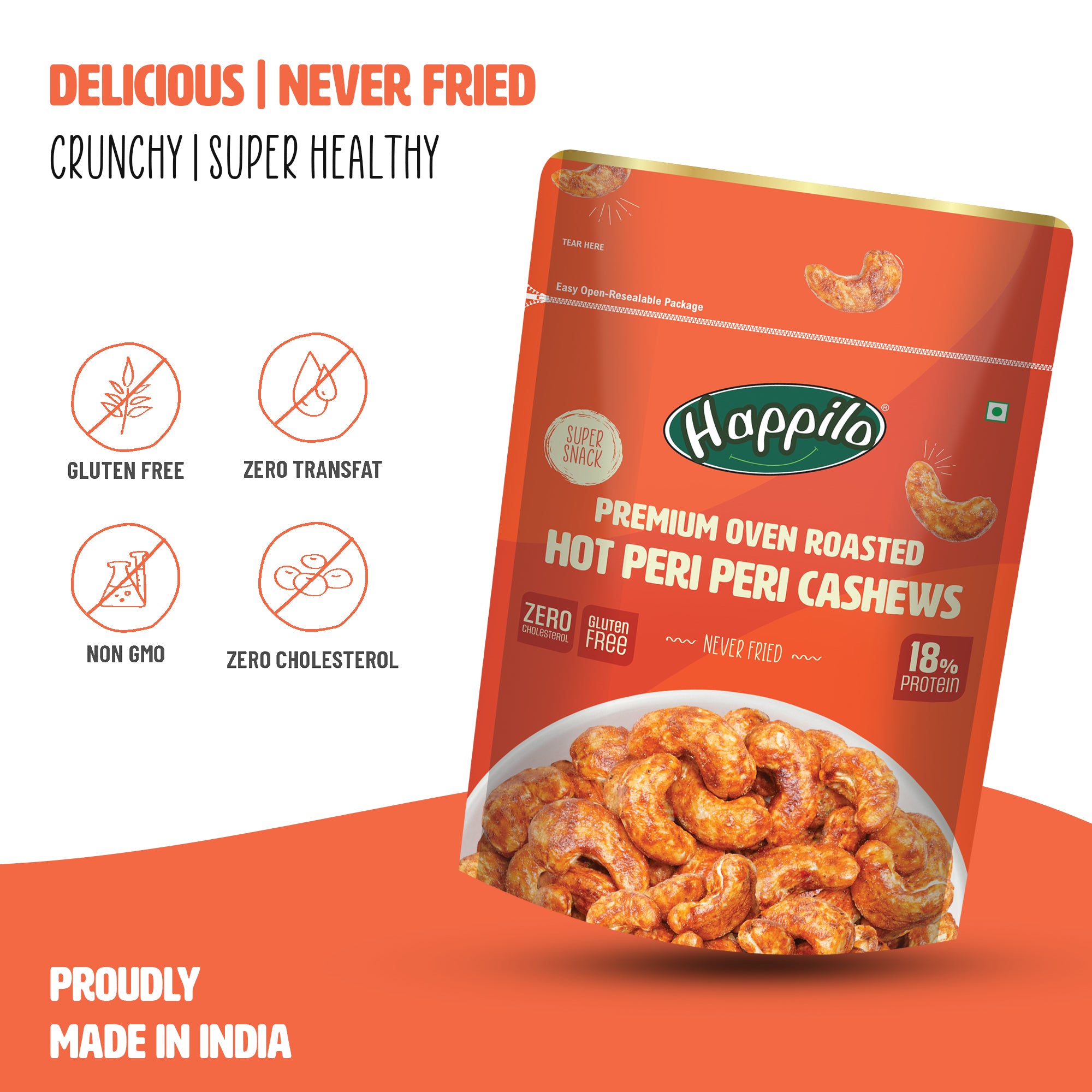 Happilo Premium Oven Roasted Cashews - Hot Peri Peri