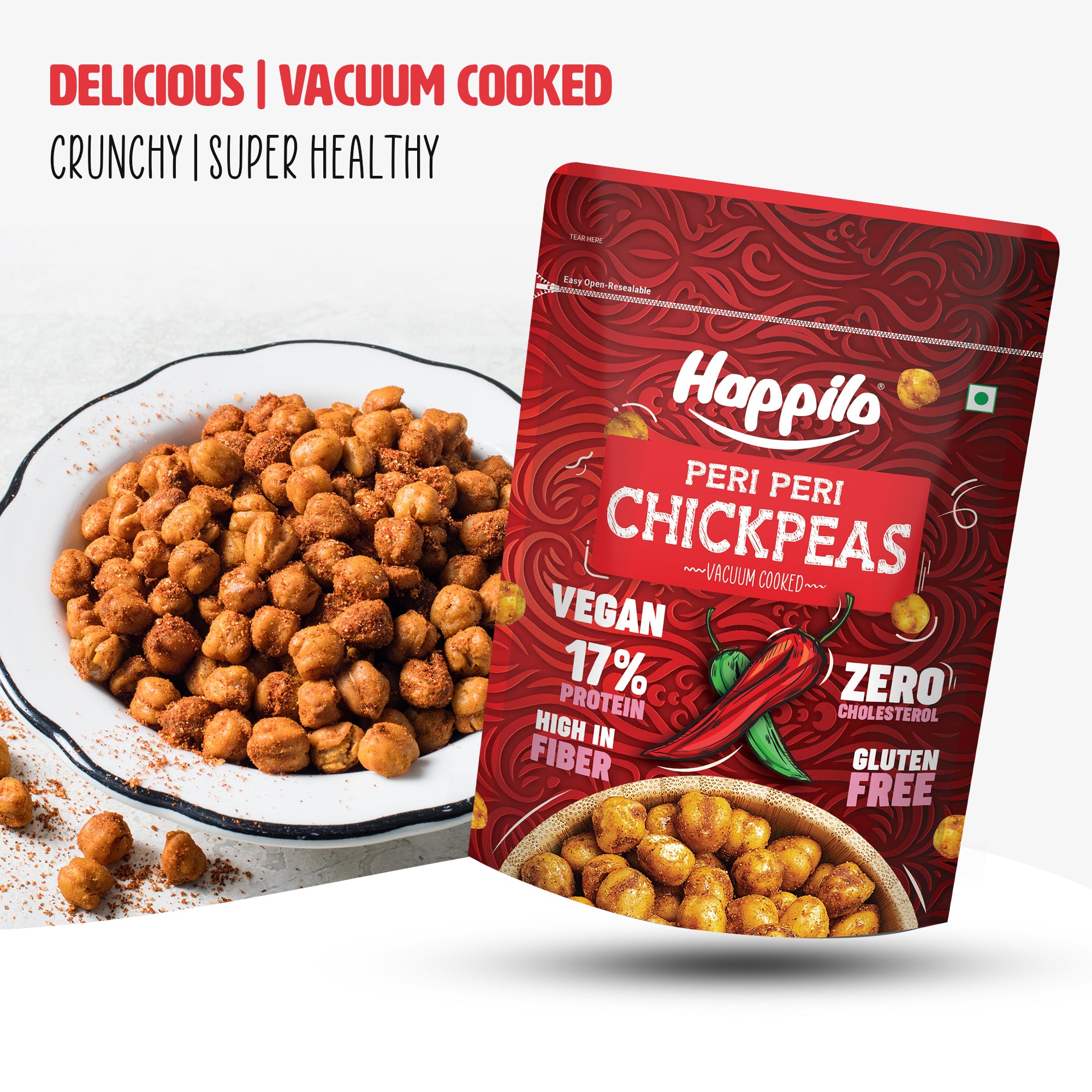 Happilo Chickpeas Jumbo Combo Snack 110g each, Magic Masala Chickpeas, Peri Peri Chickpeas, Terrific Tomato Chickpeas, Chili Garlic Chickpeas, Thai Chili Chickpeas, Himalayan Salt & Pepper Chickpeas