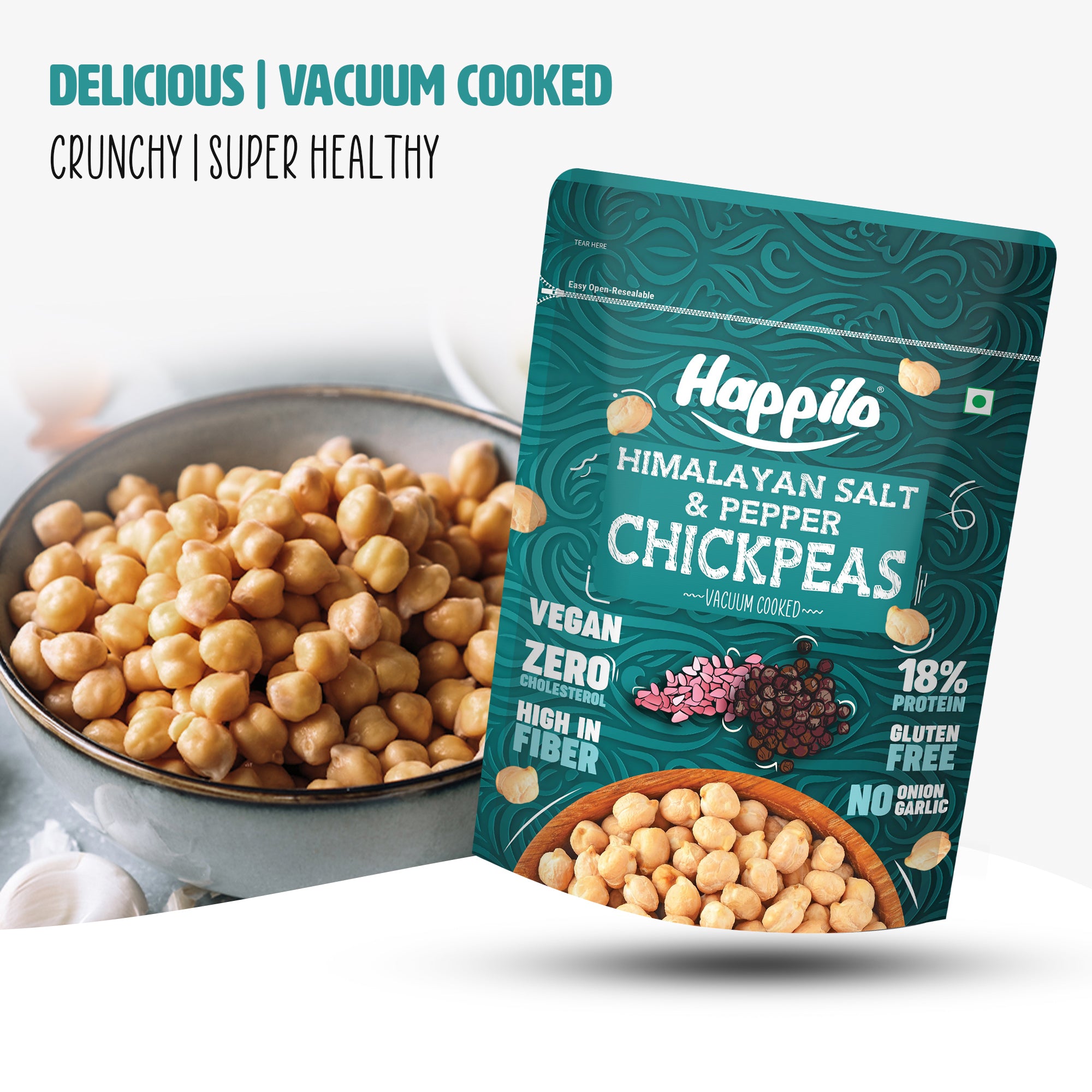 Happilo Chickpeas Power Combo Snack 110g each, Chili Garlic Chickpeas, Thai Chili Chickpeas, Himalayan Salt & Pepper Chickpeas