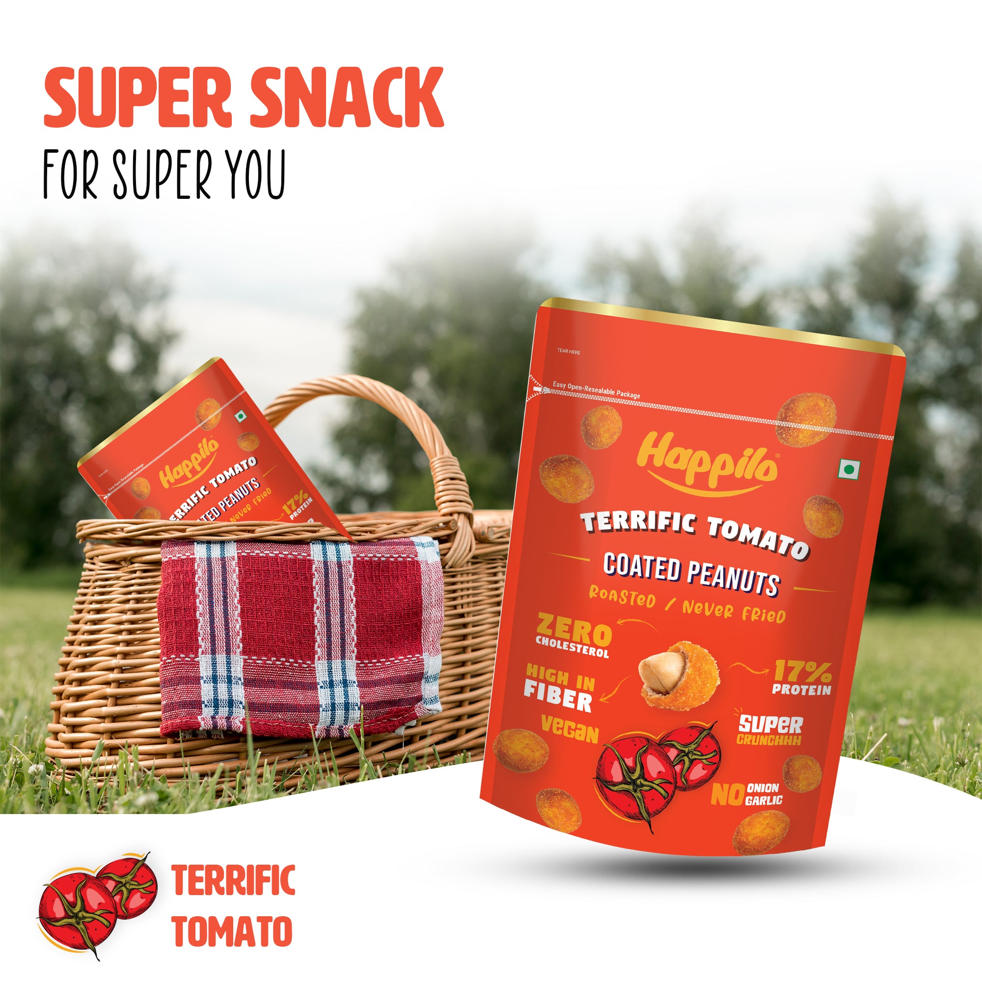 Happilo Peanuts Daily Combo Snack 150g each Perky Pudhina Peanut, Magic Masala Peanut, Peri Peri Peanut, Chili Garlic Peanut, Thai Chili Peanut, Terrific Tomato Peanut