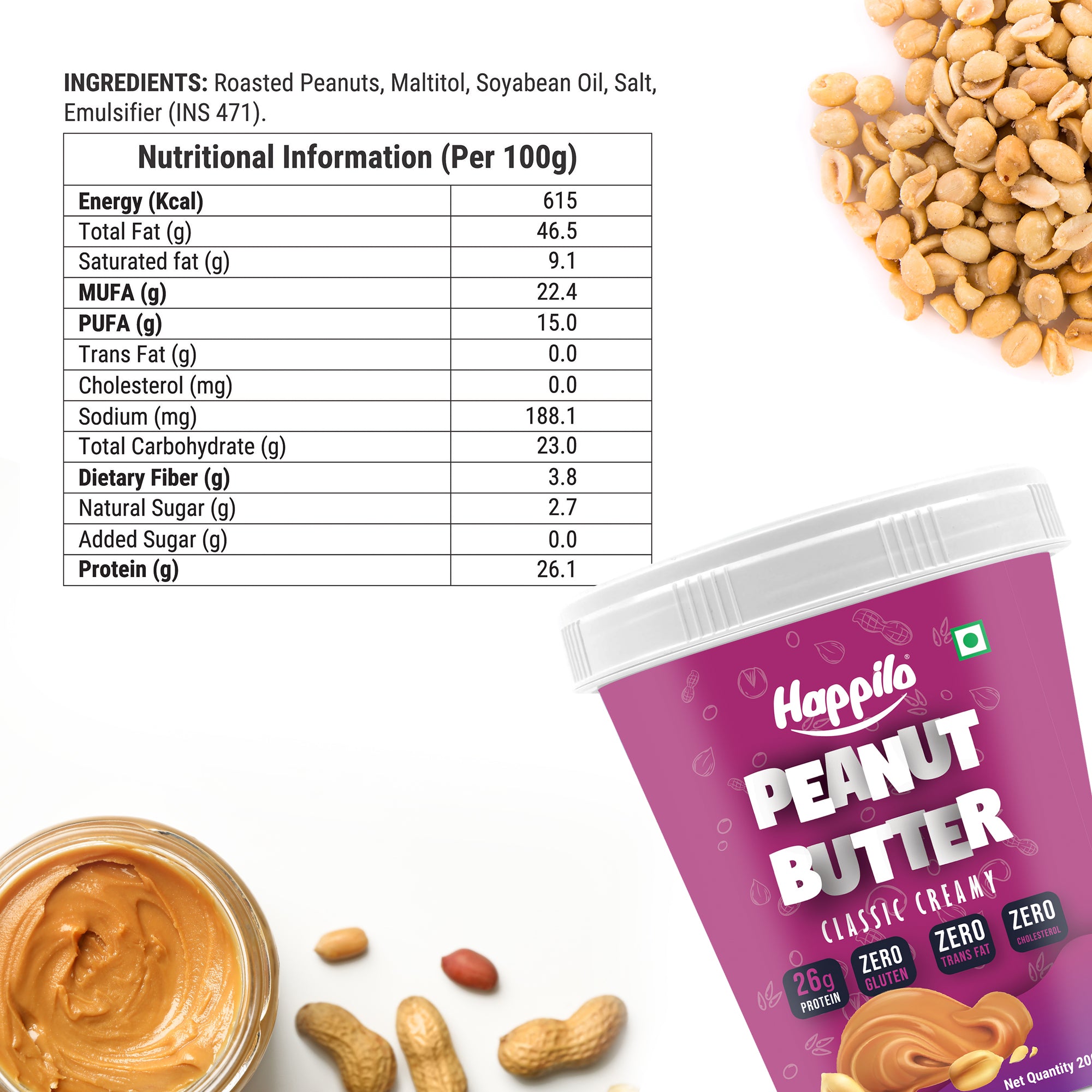 Happilo Peanut Butter Classic Creamy 200g