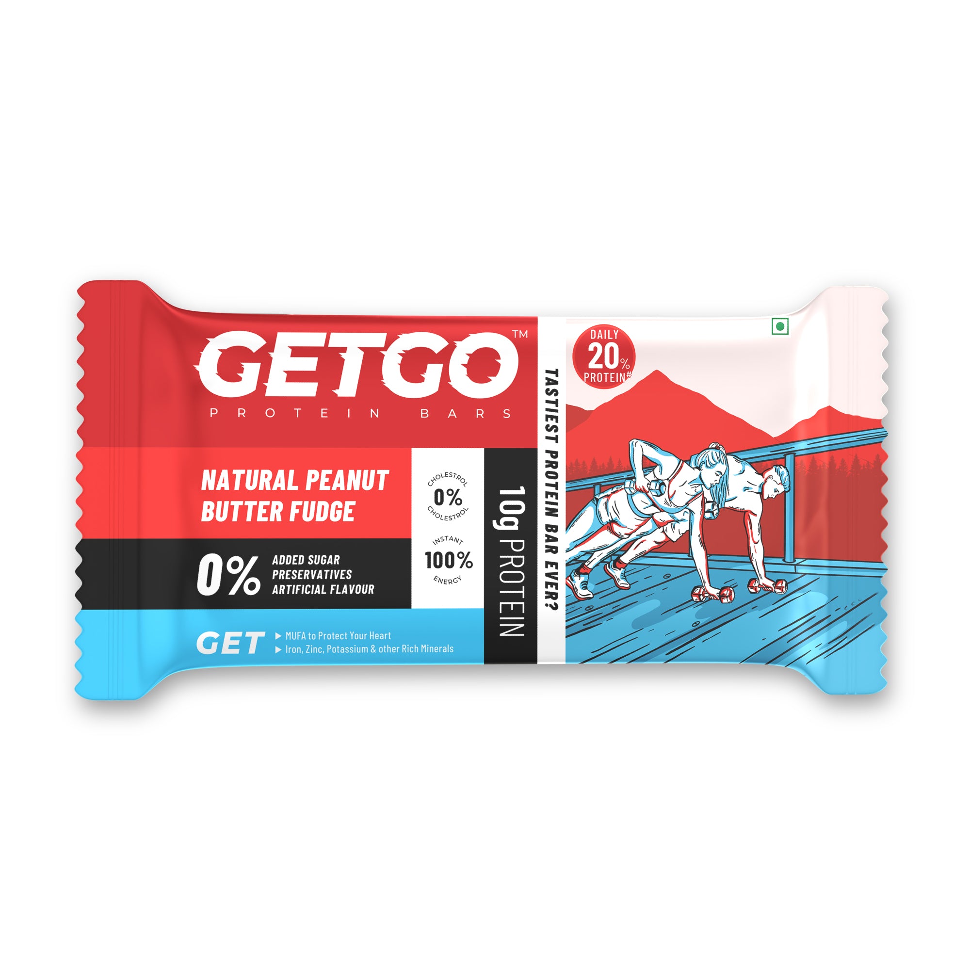 GetGo Natural Peanut Butter Fudge Protein Bar 43g