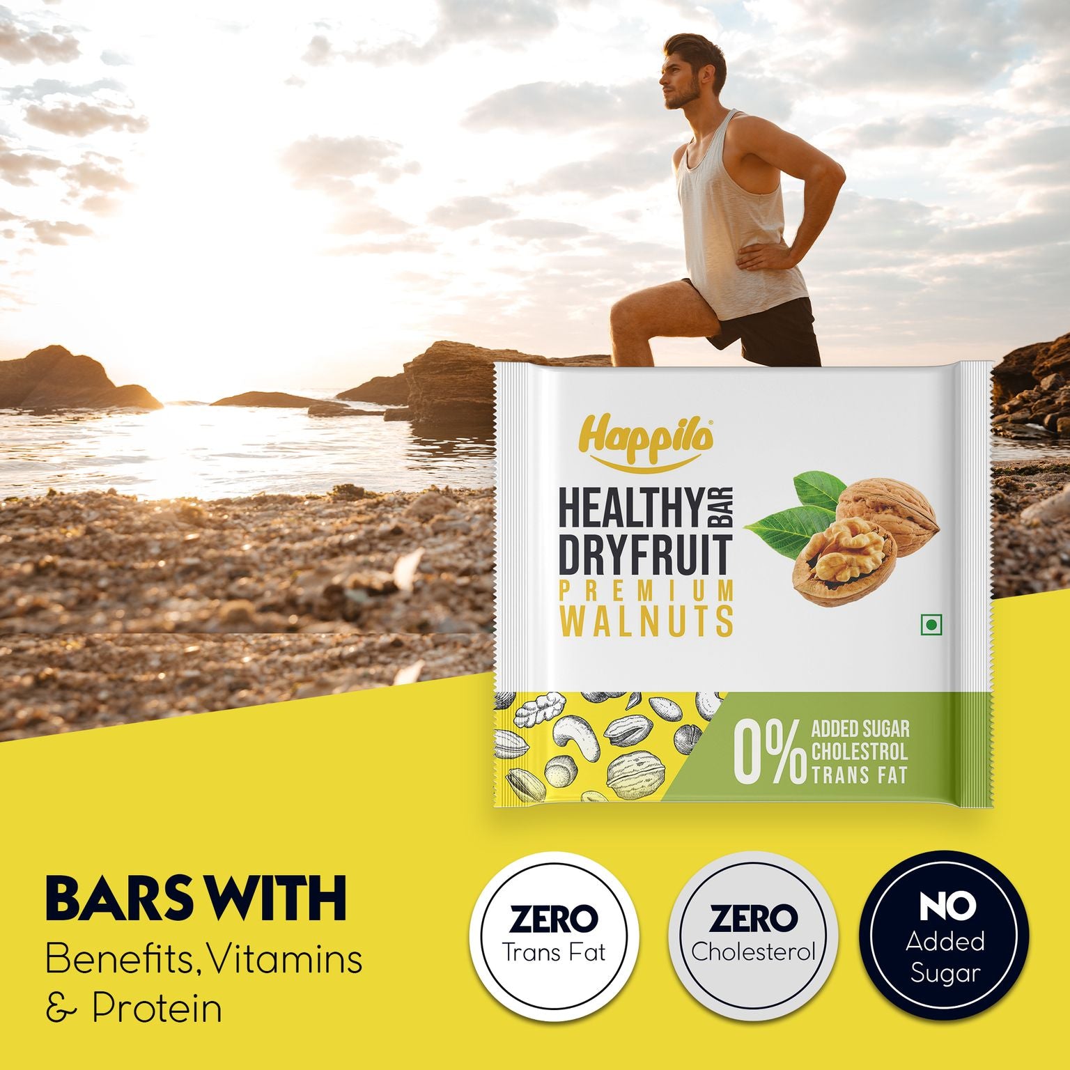 Happilo Dry Fruit Bar Combo 540g (Cranberry Cashew, Rose Almond, Walnut, Pistachios, Choco Almond & Blueberries Each 15g*6pcs)