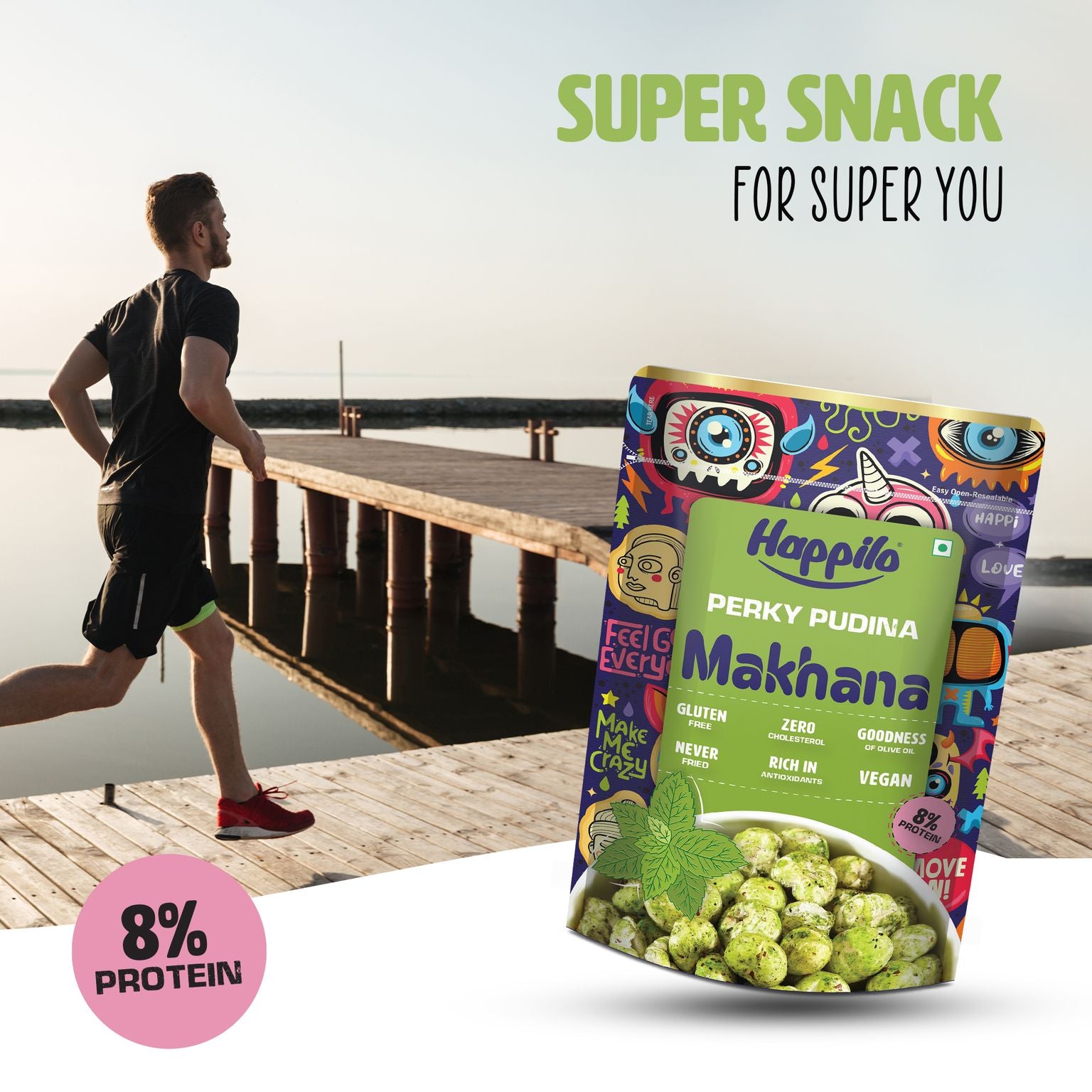 Happilo Premium Super Snack Makhana Combo 600g (Perky Pudina, Peri Peri, Chilli Garlic, Himalayan Salt & Pepper, & Cream & Onion Each 60g*2pcs)