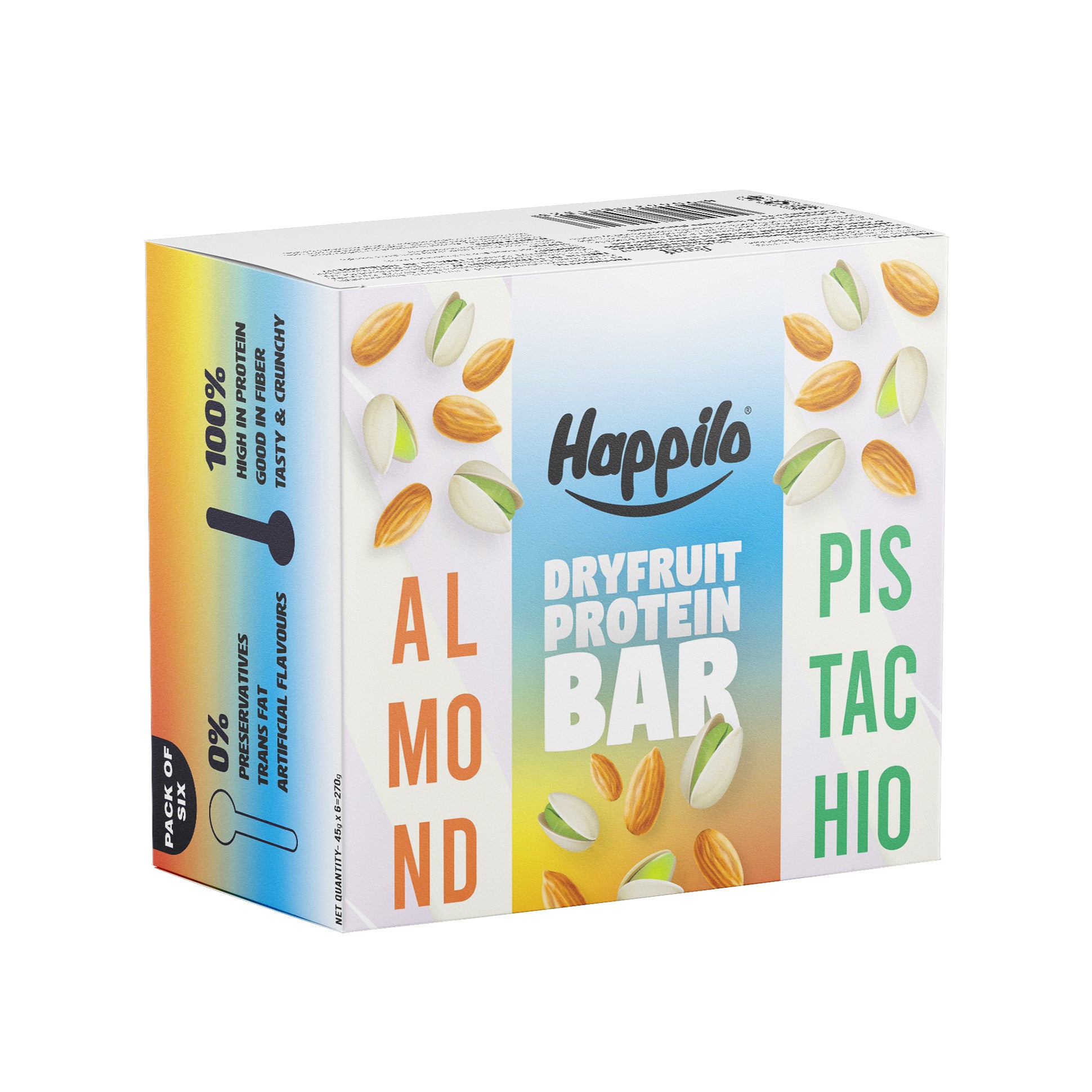 Happilo Dry Fruit Almond Pistachio Protein Bar 45g (Pack of 6)