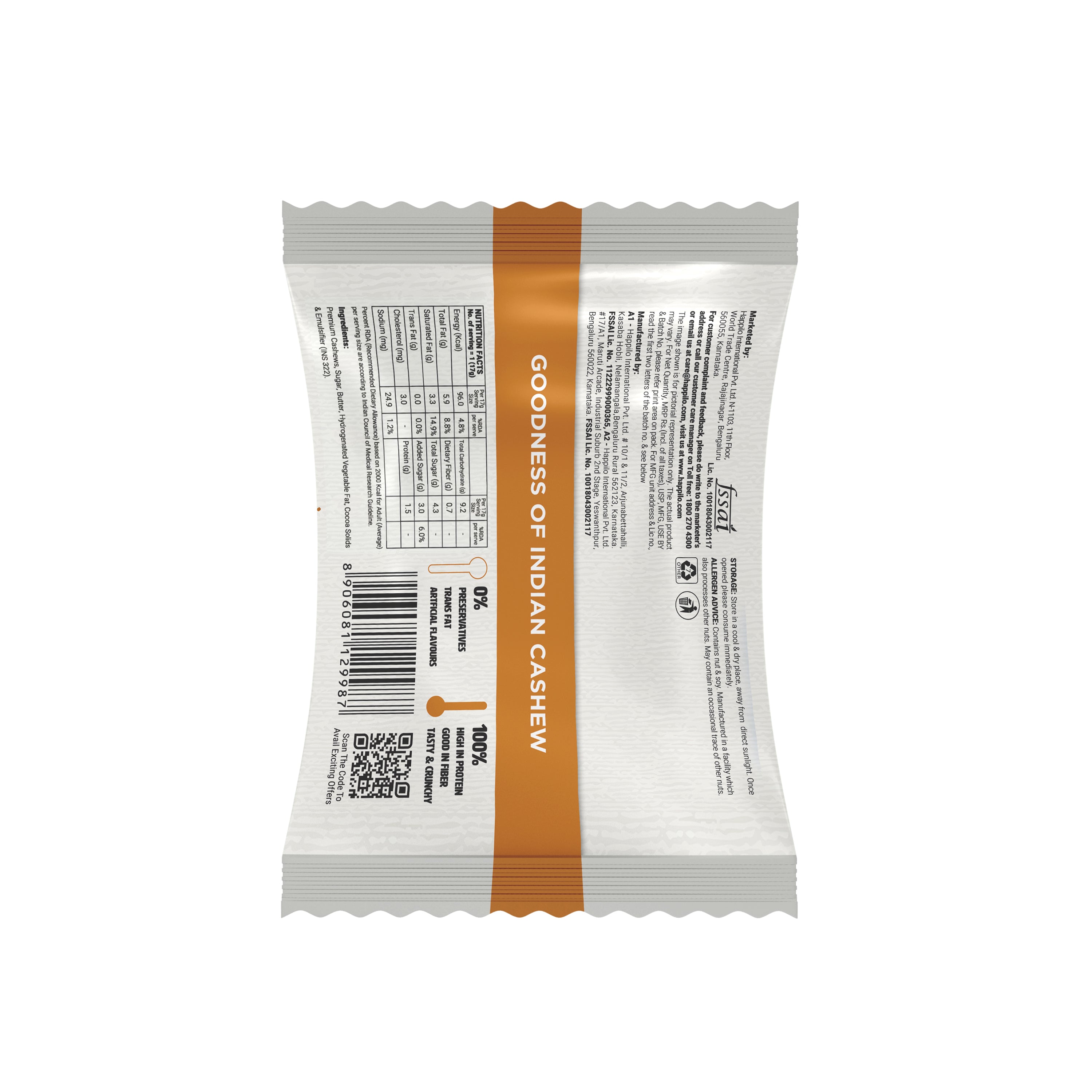 Happilo Premium Cashews Brittle Box 204g (17gX12)