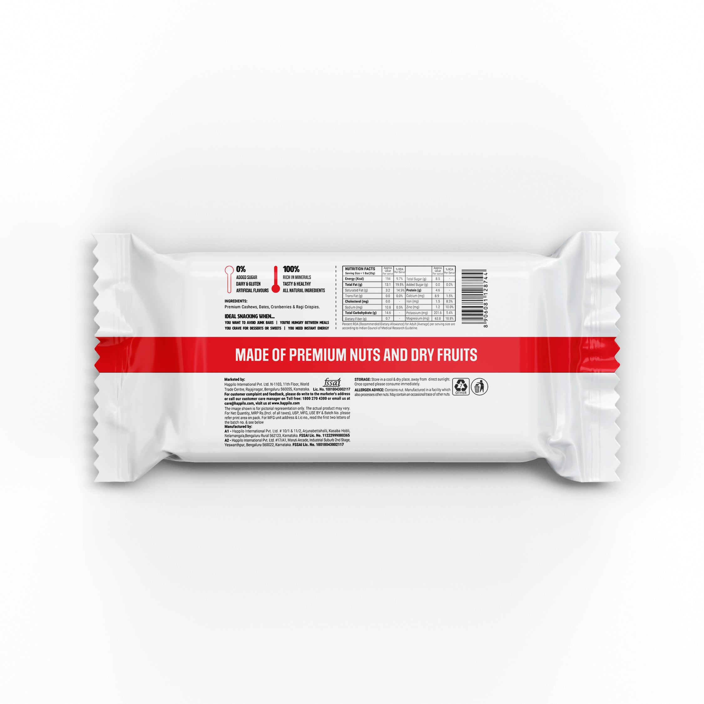 Cranberry Cashews Dry Fruit Bar (6x35g)