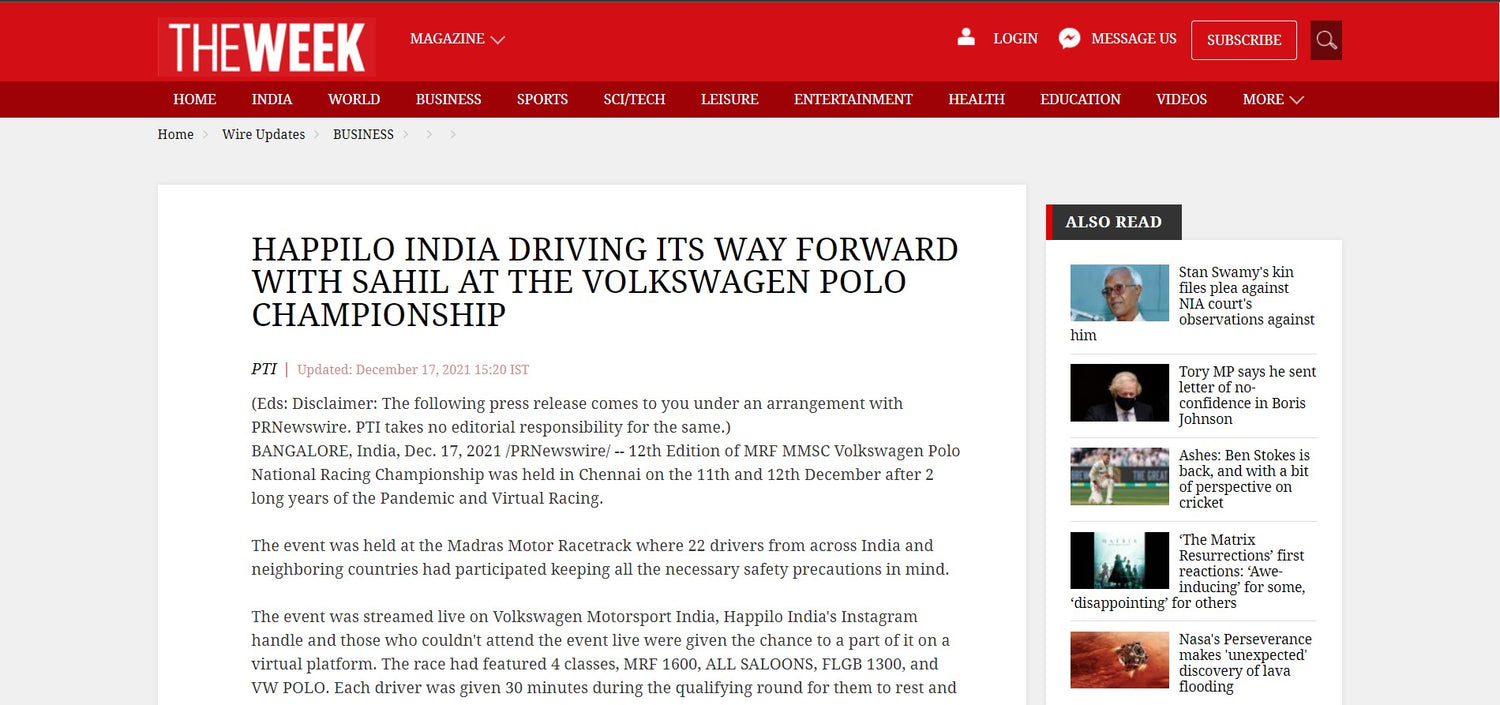 Happilo India Driving Its Way Forward With Sahil at the Volkswagen Polo Championship